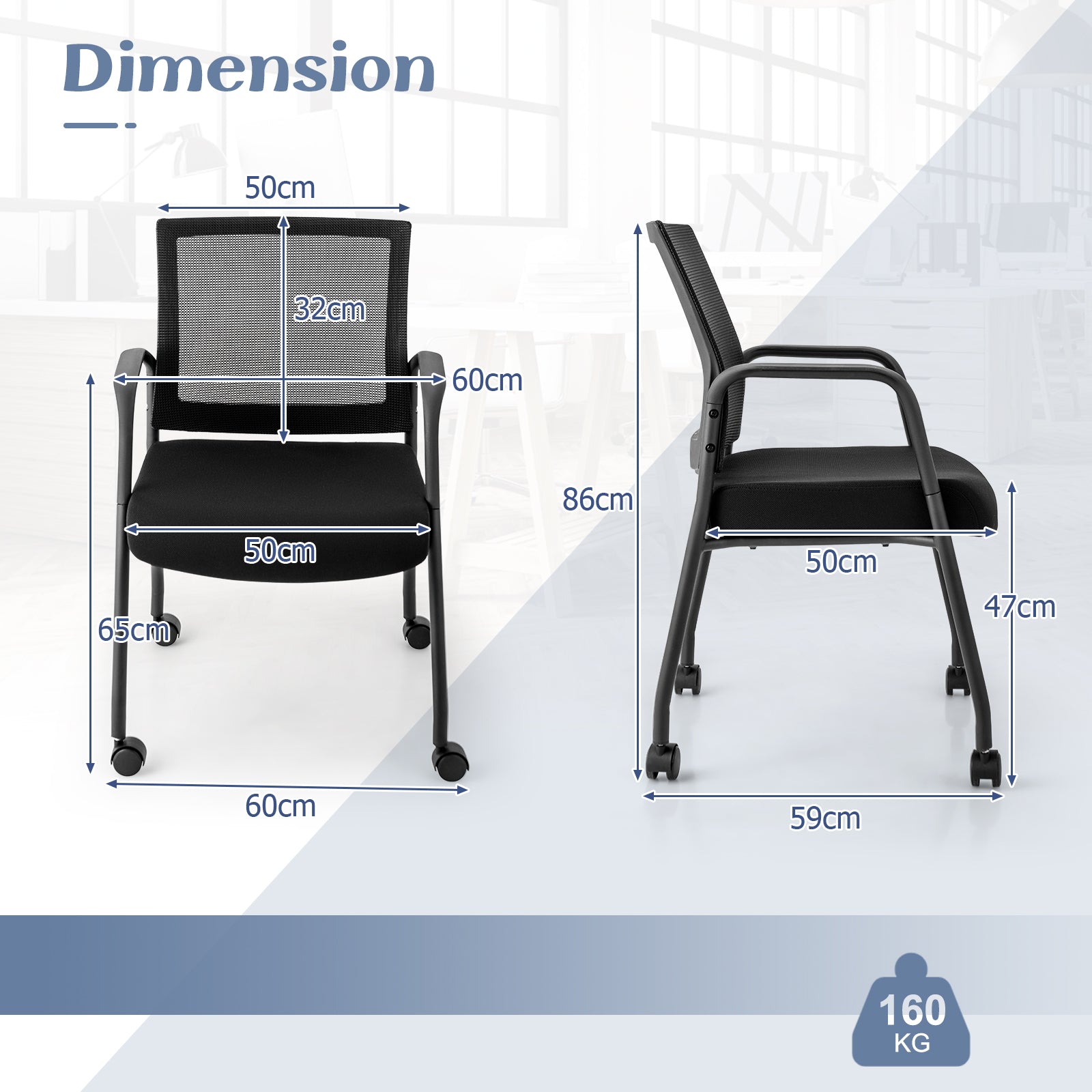 2 Pieces Office Guest Chairs on Wheels-Black