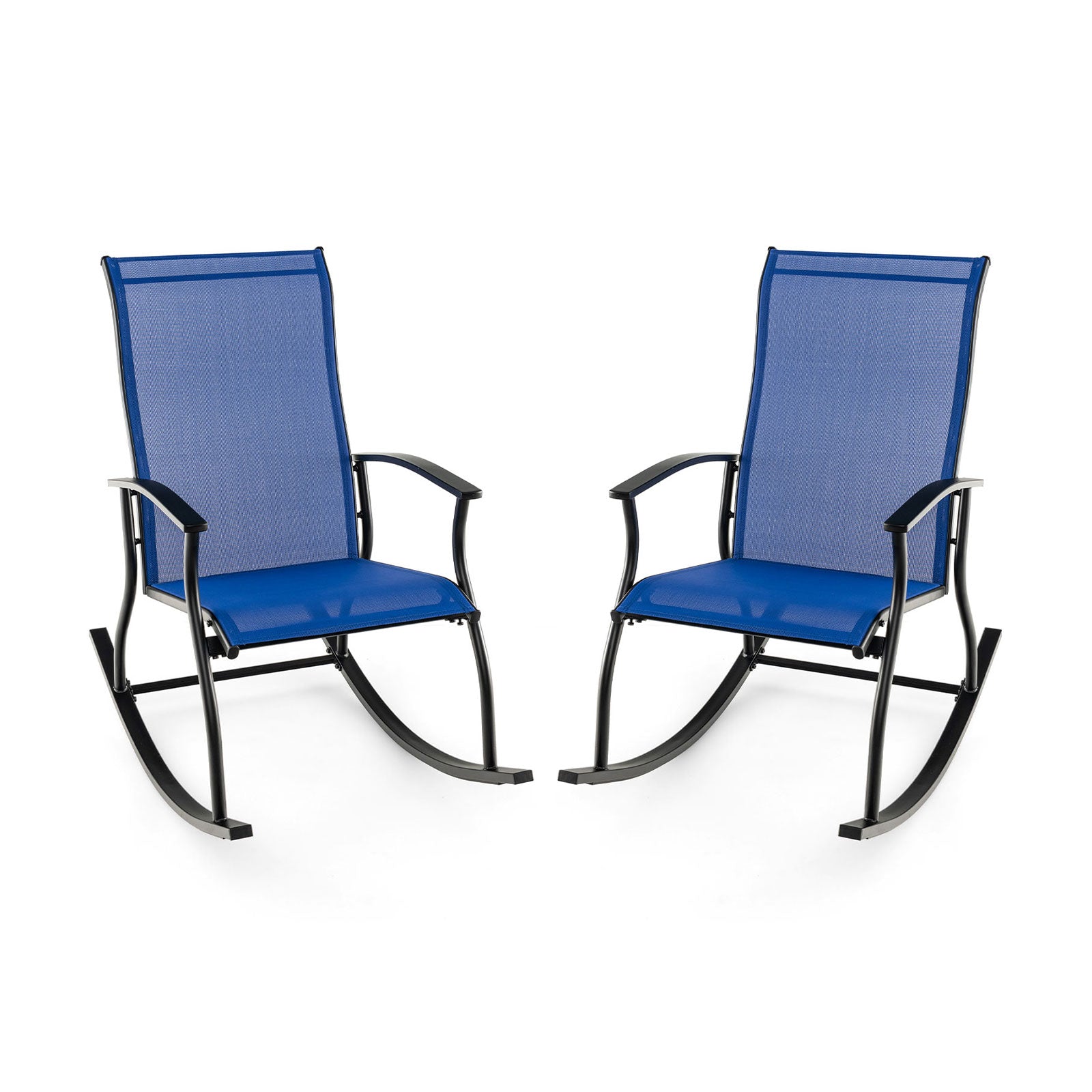 2 Pieces Outdoor Rocking Chairs with Breathable Backrest-Navy