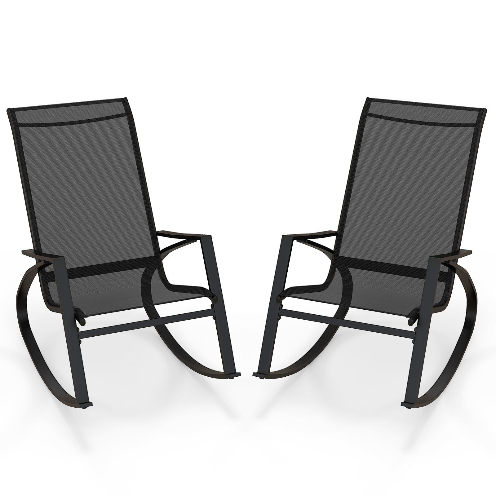 2 Pieces Patio Rocking Chairs with Ergonomic Backrest and Safe Stoppers-Black