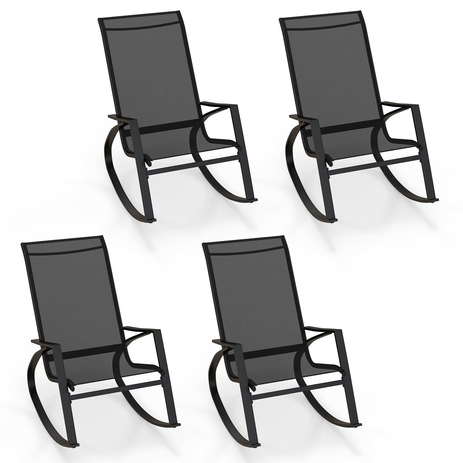 2 Pieces Patio Rocking Chairs with Ergonomic Backrest and Safe Stoppers-Black