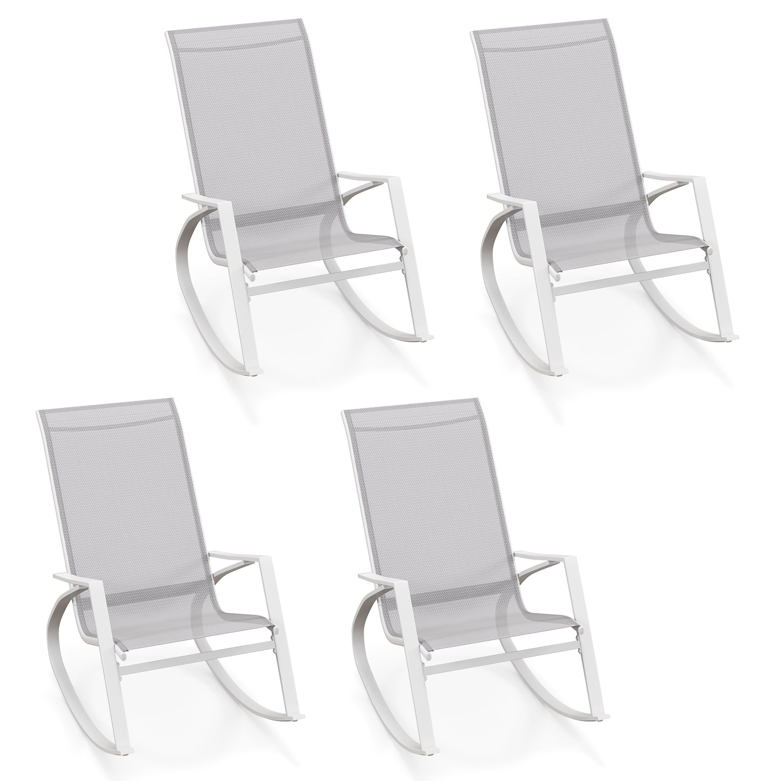 2 Pieces Patio Rocking Chairs with Ergonomic Backrest and Safe Stoppers-Grey