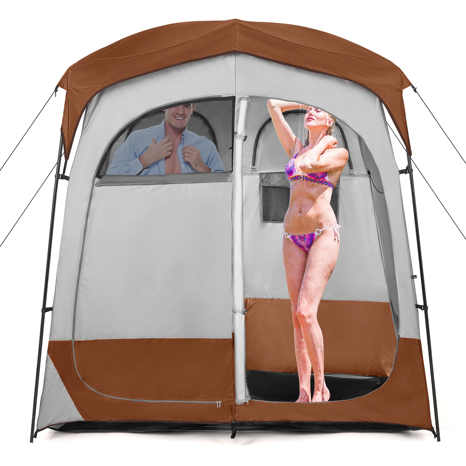 2 Rooms Privacy Shelter Tent with Removable Rain Fly-Coffee