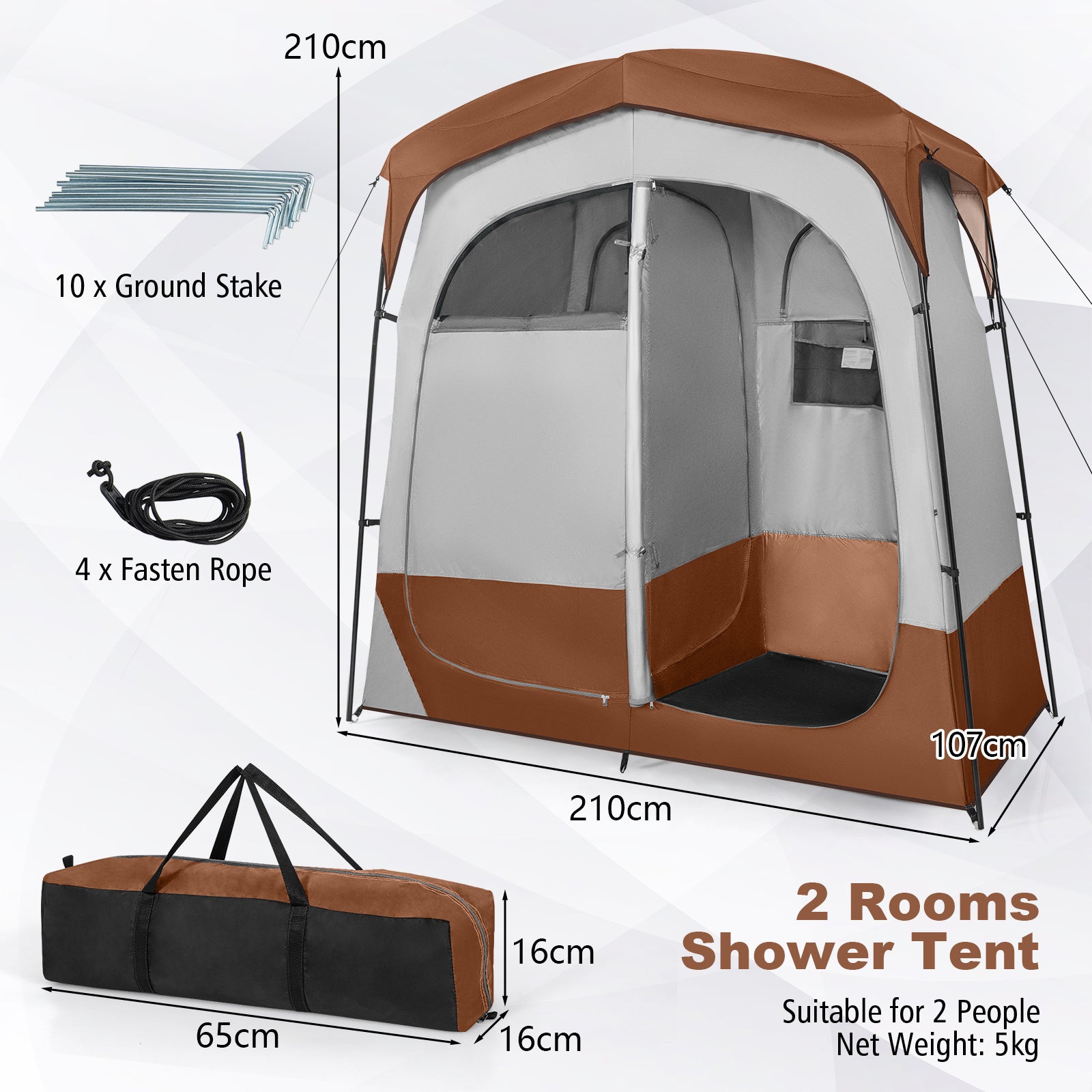 2 Rooms Privacy Shelter Tent with Removable Rain Fly-Coffee