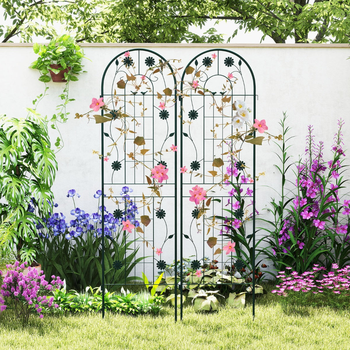 2/4 Pack Metal Garden Trellis 180 cm x 50 cm Wire Lattice Panel-Green-2 Pack