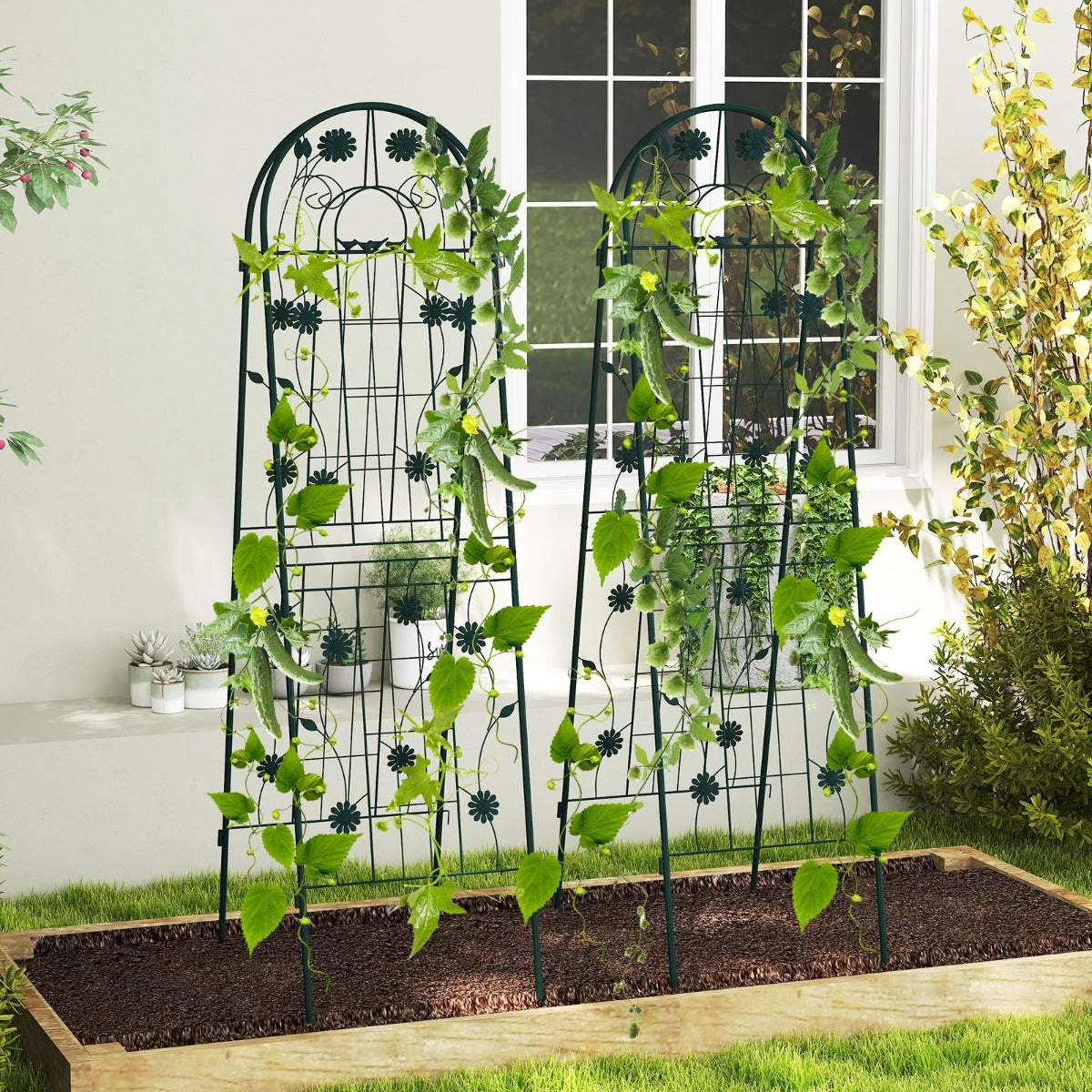 2/4 Pack Metal Garden Trellis 180 cm x 50 cm Wire Lattice Panel-Green-2 Pack