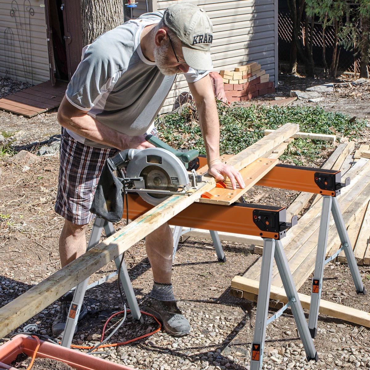 2 Pack Saw Horses with Folding Design Non-slip Pads and Surface-Orange
