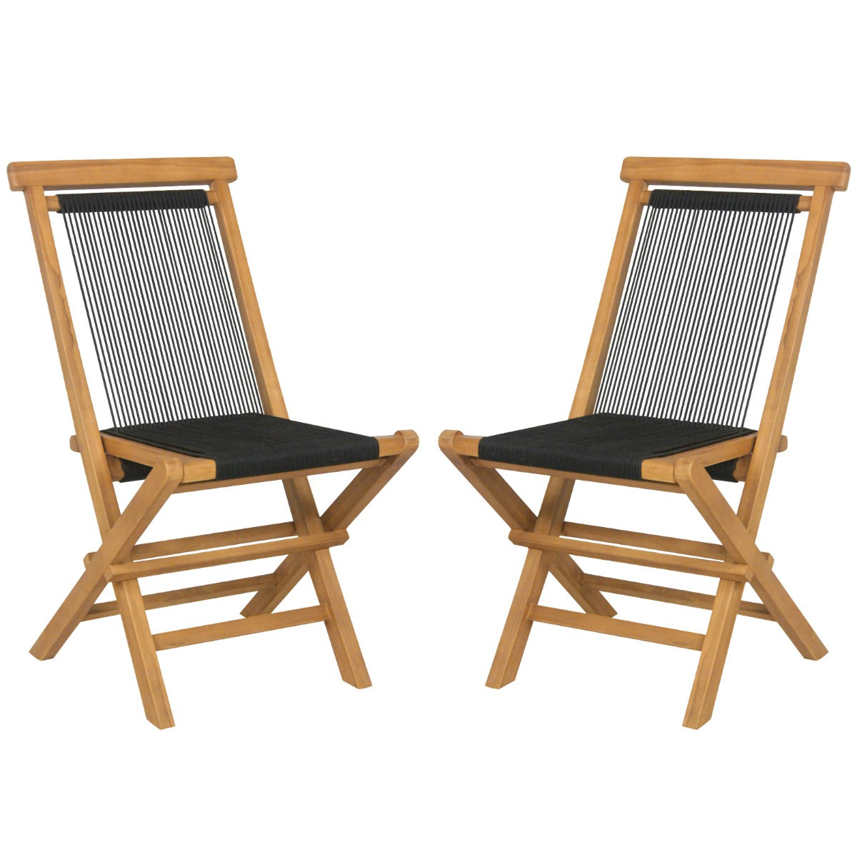 Solid Teak Wood Dining Chairs with Woven Rope Seat and Quick-Folding Portable Design