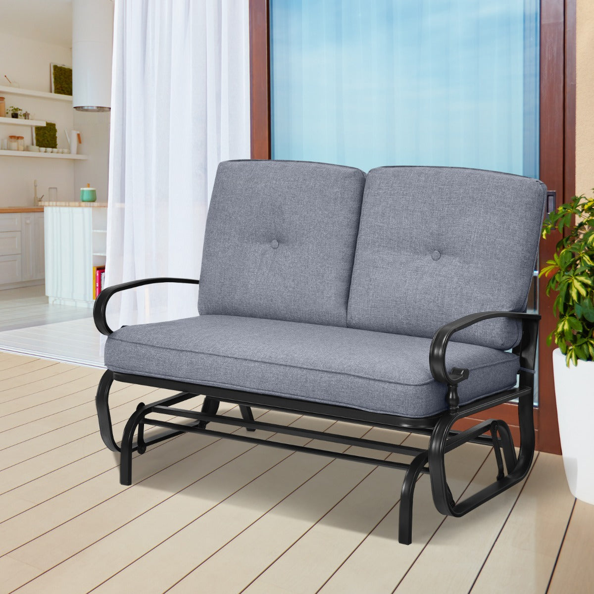 2-Person Patio Glider Chair with Cushions-Grey