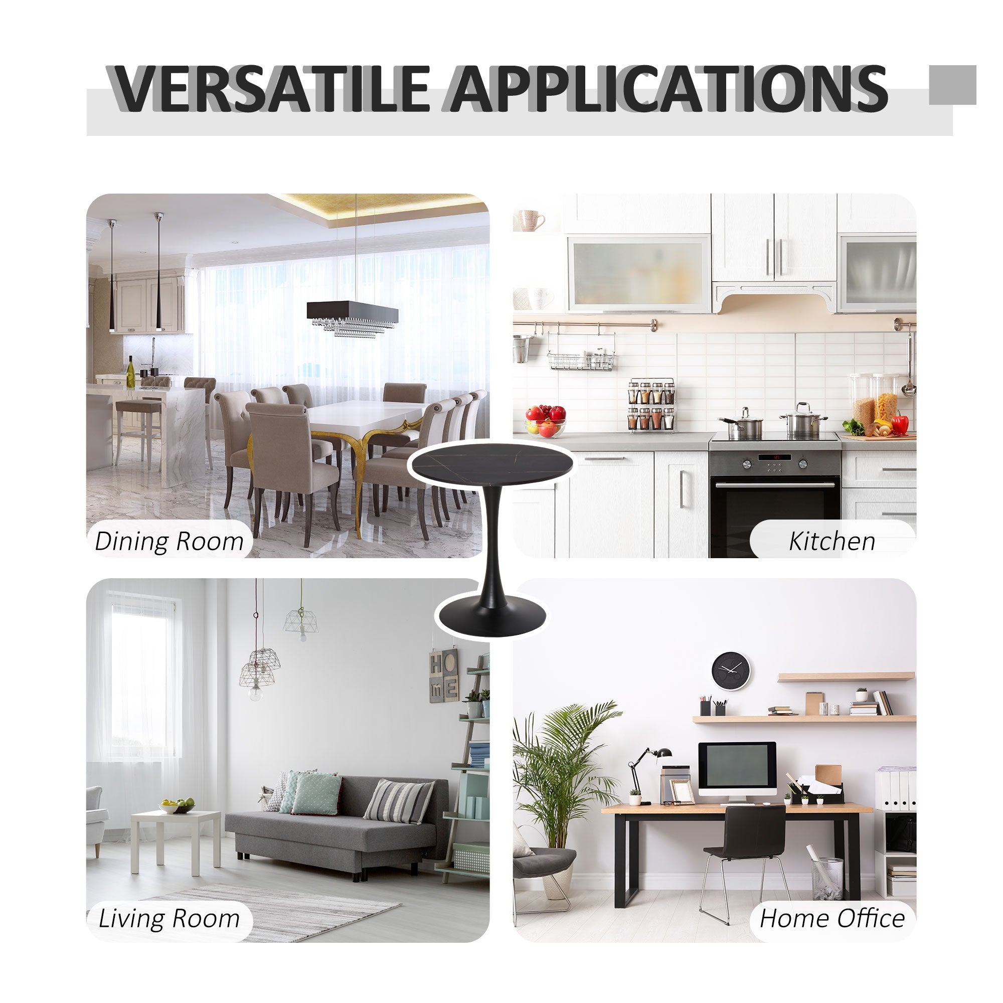 HOMCOM Modern Round Dining Table Leisure Coffee Bistro Table with Metal Base for Kitchen & Dining Room Black