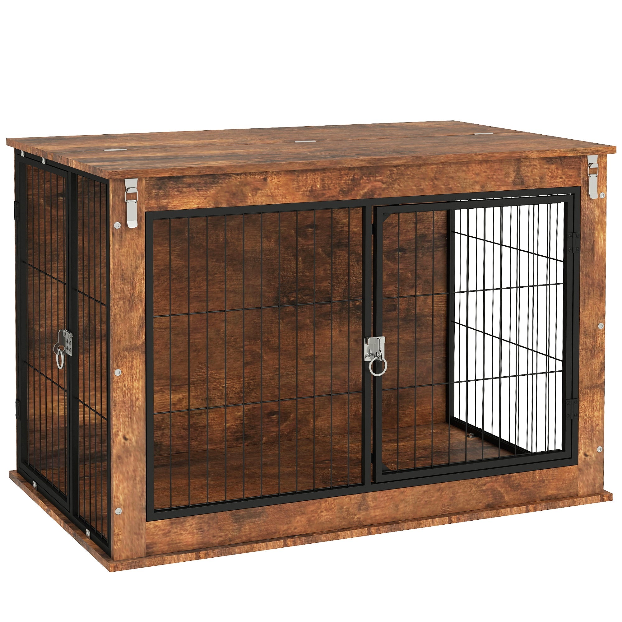 PawHut Dog Crate Furniture with Openable Top, Two Doors, for Large Dogs, Rustic Brown