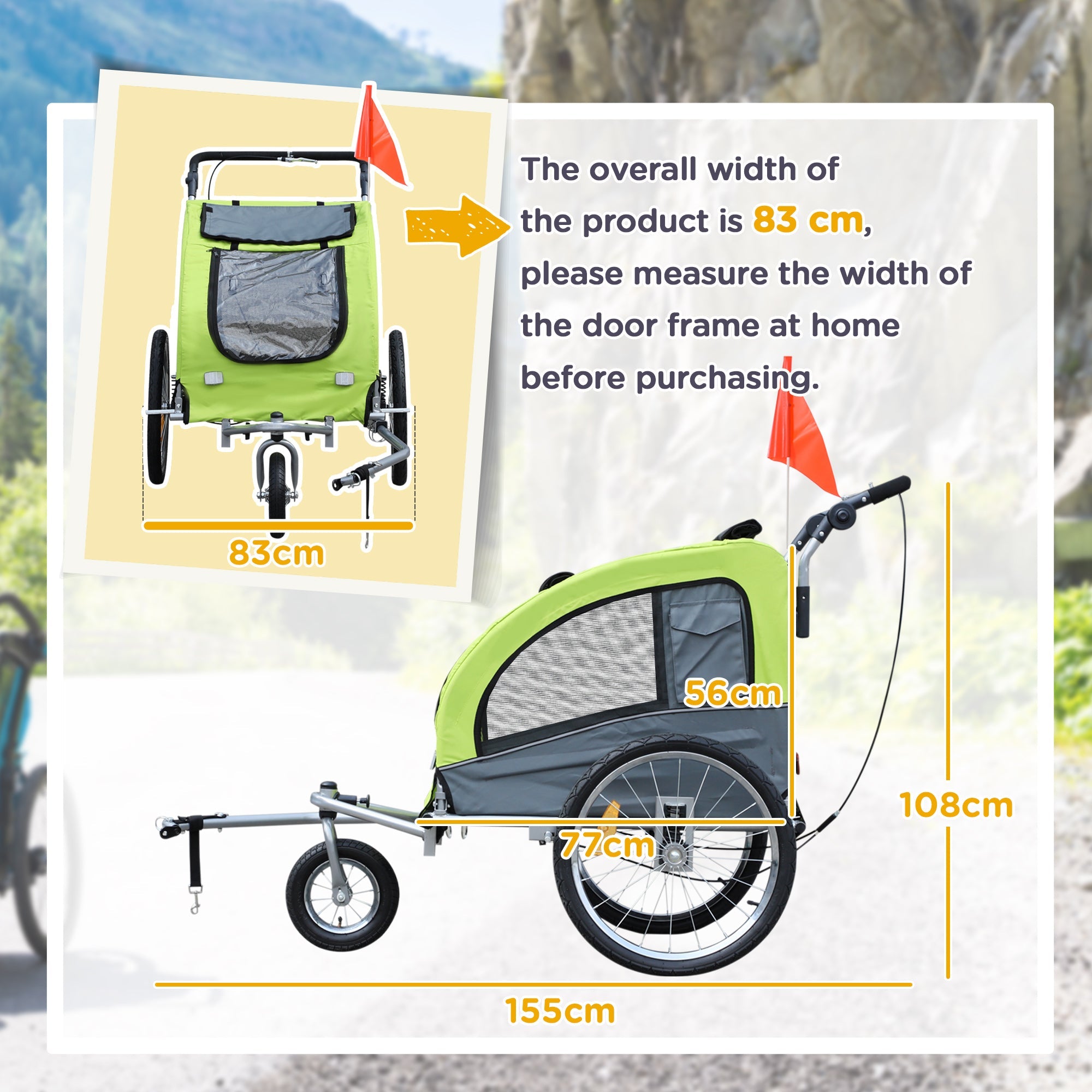 PawHut Dog Bike Trailer Pet Stroller Cart Carrier for Bicycle 360√Ç¬∞ Rotatable with Reflectors 3 Wheels Hitch Coupler Push/ Pull/ Brake Water Resistant Green