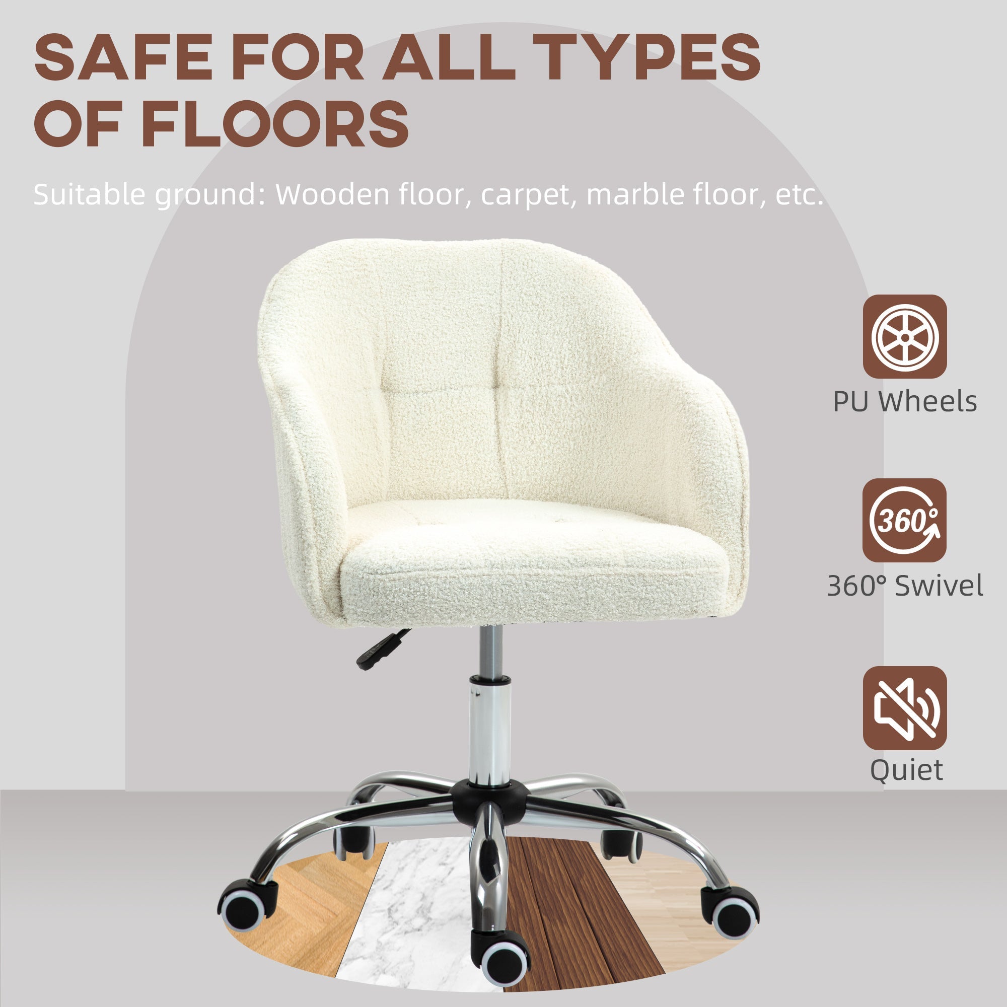 HOMCOM 46-56 cm Teddy Fleece Office Chair - Cream