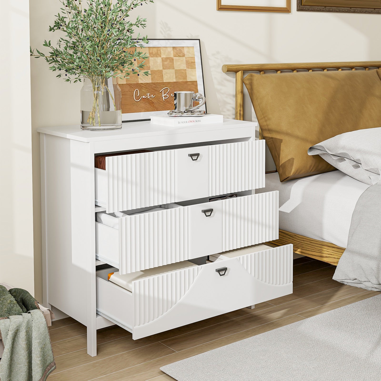 3-Drawer Dresser with Anti-toppling Kit and Storage-White