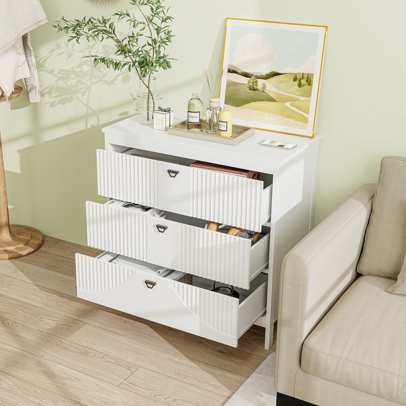 3-Drawer Dresser with Anti-toppling Kit and Storage-White