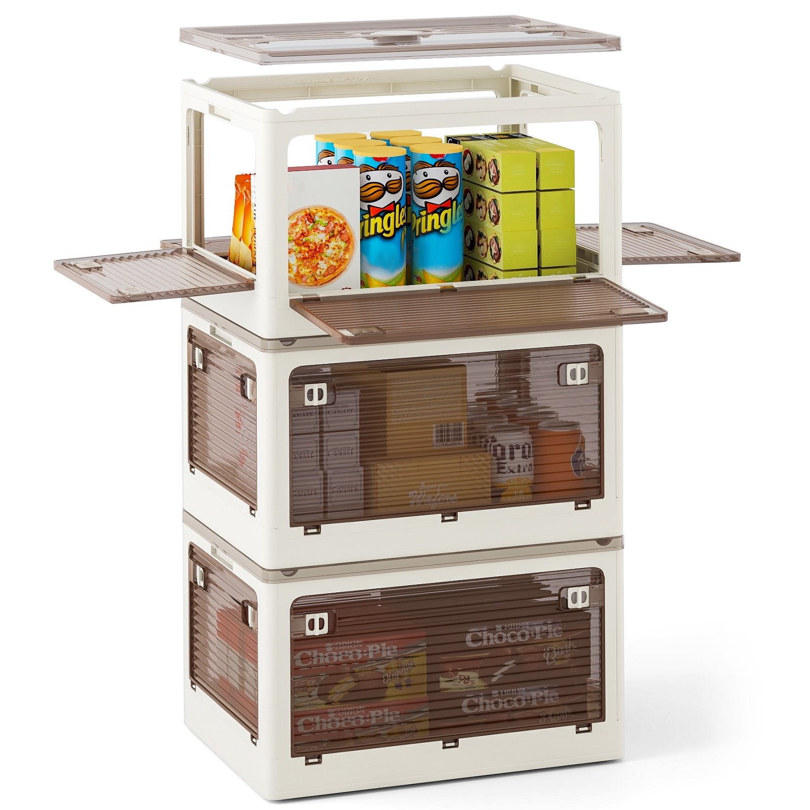 3-Pack Stackable Collapsible Plastic Container Storage Bins with Lids-White