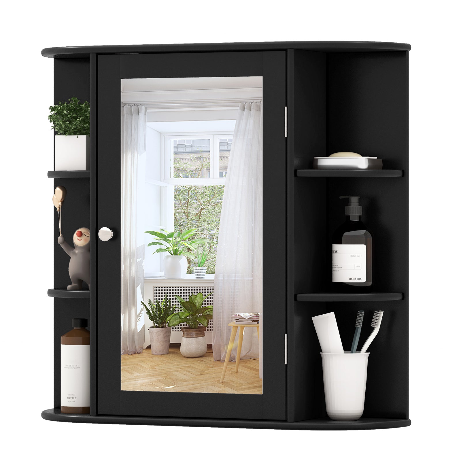 3-Tier Mirrored Wall Mounted Bathroom Cabinet-Black