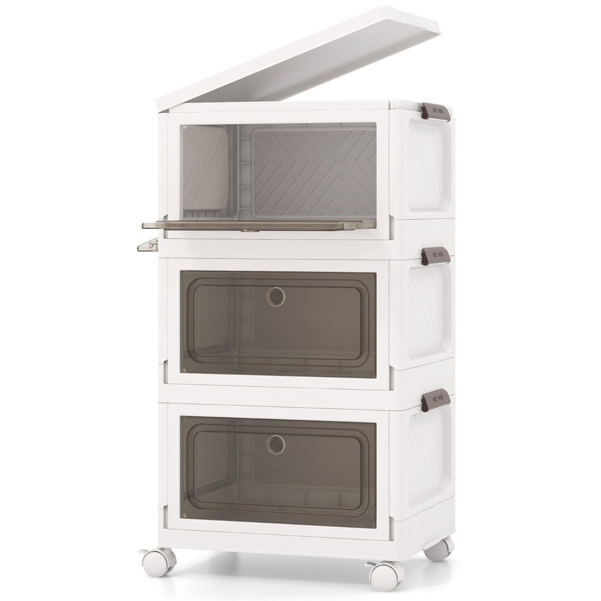 3-Pack Stackable Storage Bins with Lockable Wheels for Dorm Pantry Bedroom-White