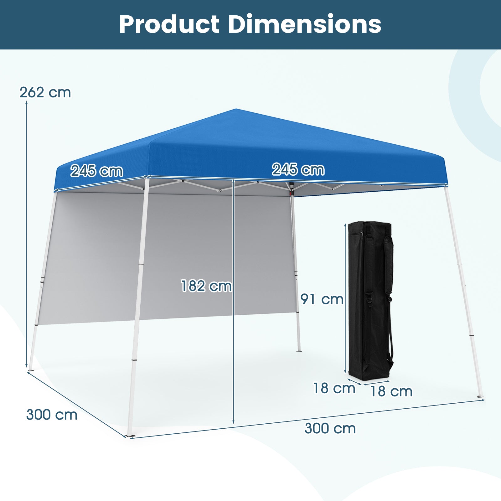 300 x 300 cm Pop up Canopy Tent with 1 Sidewall and Portable Backpack-Blue