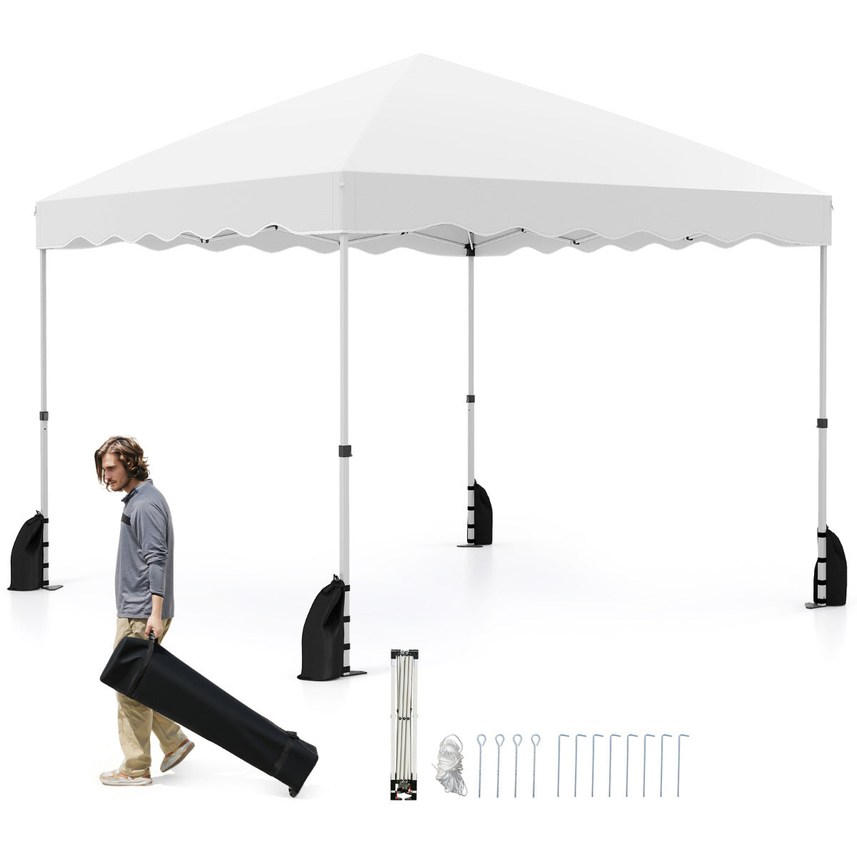 300 x 300 cm Pop up Canopy Tent with Wheeled Bag-White