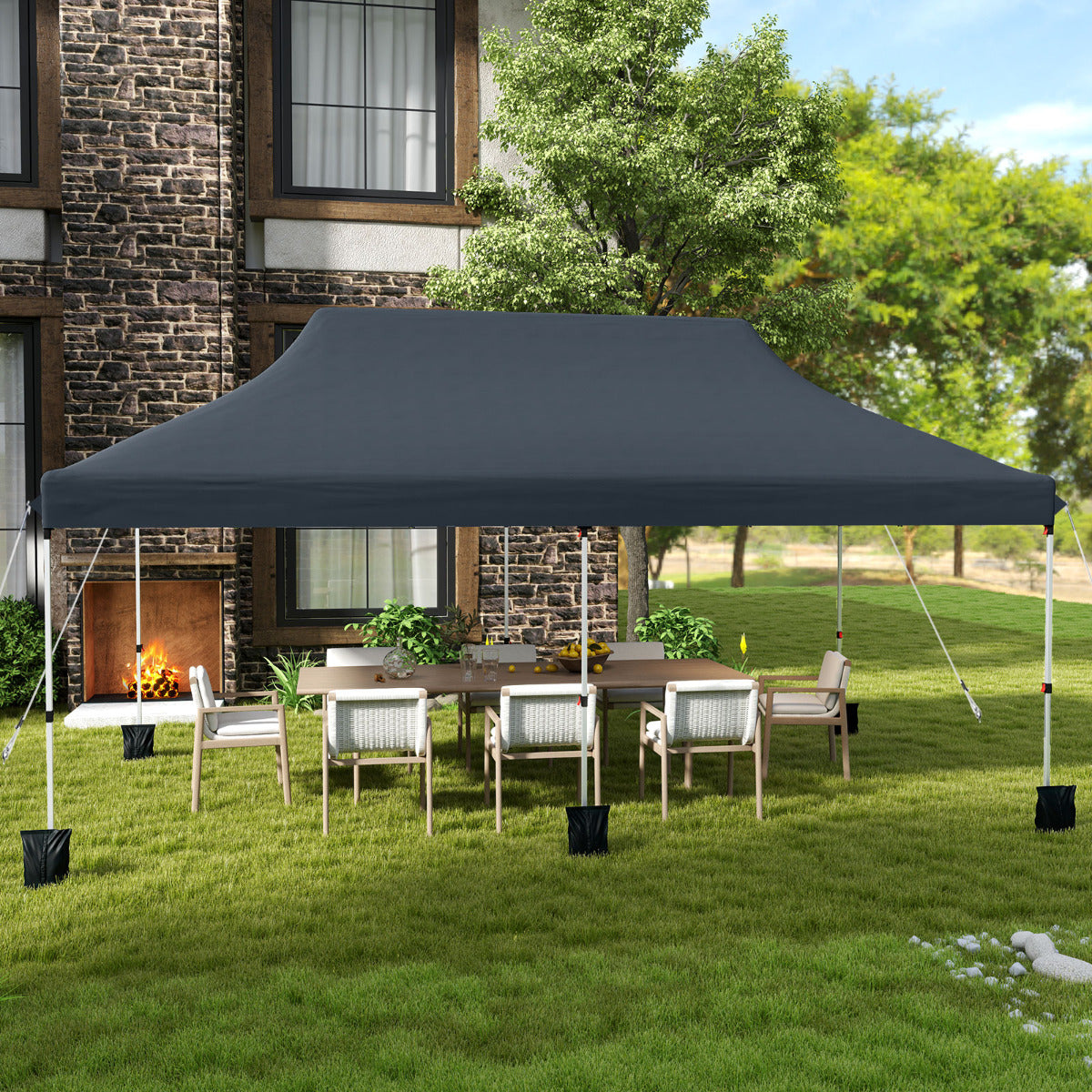 300 x 600 cm Pop up Canopy Tent with Carry Bag and 6 Sandbags-Black