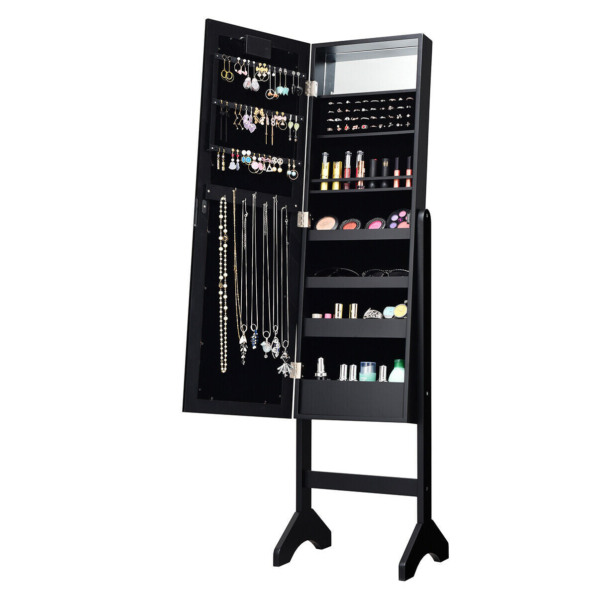 Standing Jewellery Organiser Cabinet with Adjustable Mirror 18 LEDs-Black