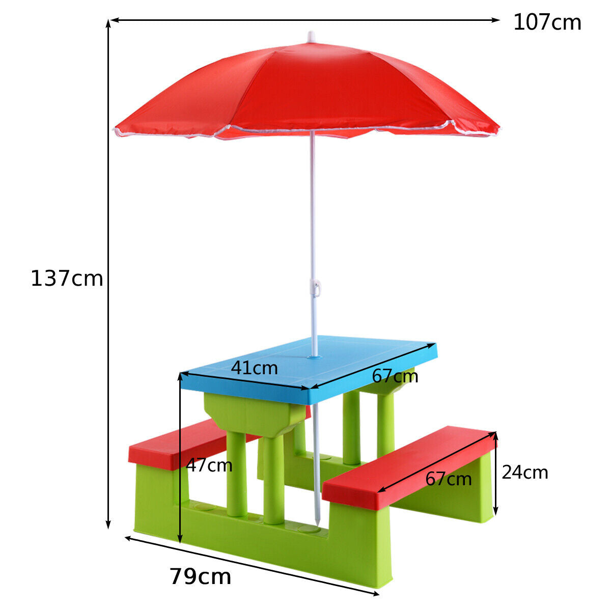 Kids Picnic Play Table Set with Removable Umbrella-Red