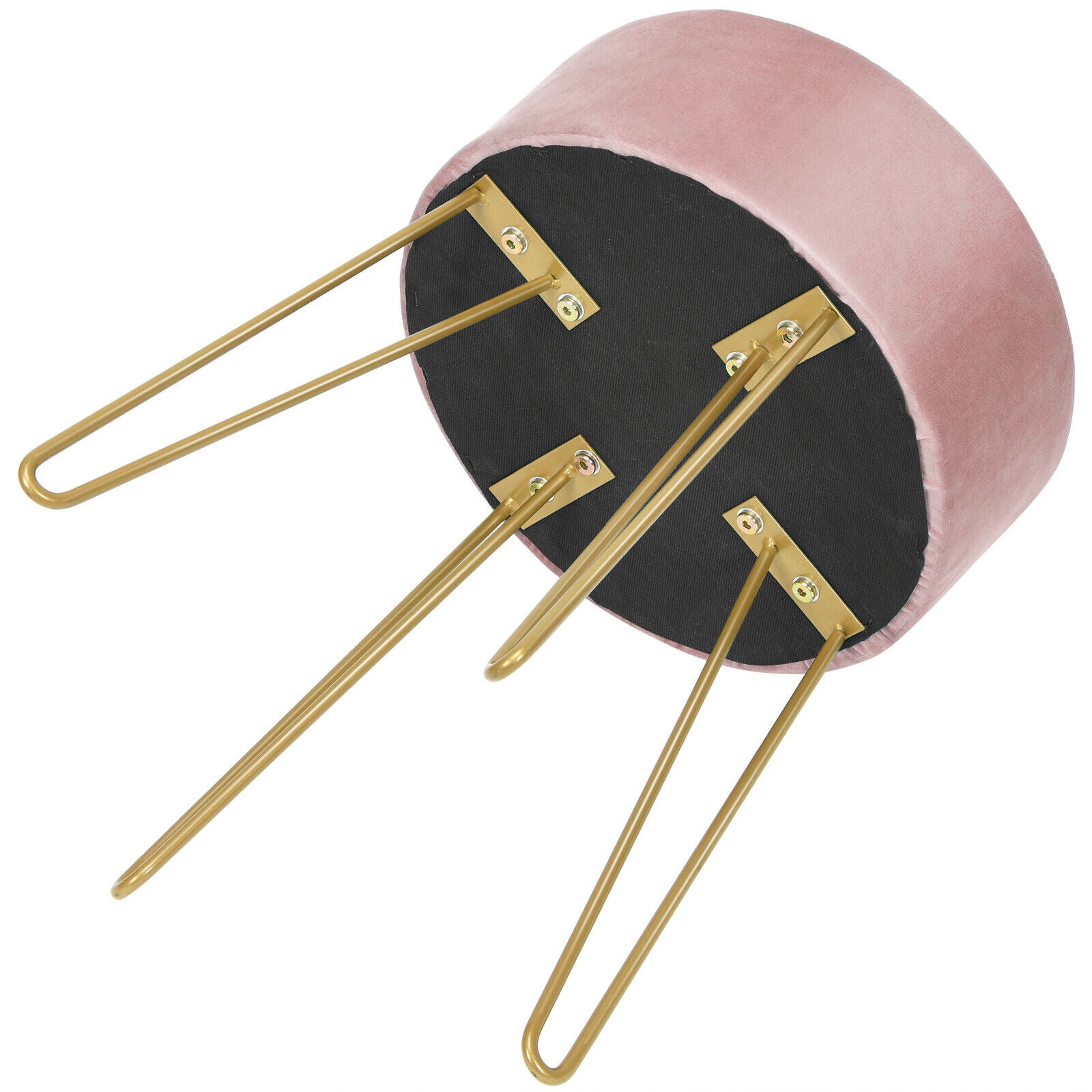 Velvet Modern Round Footstool Ottoman Makeup Dressing Chair-Pink