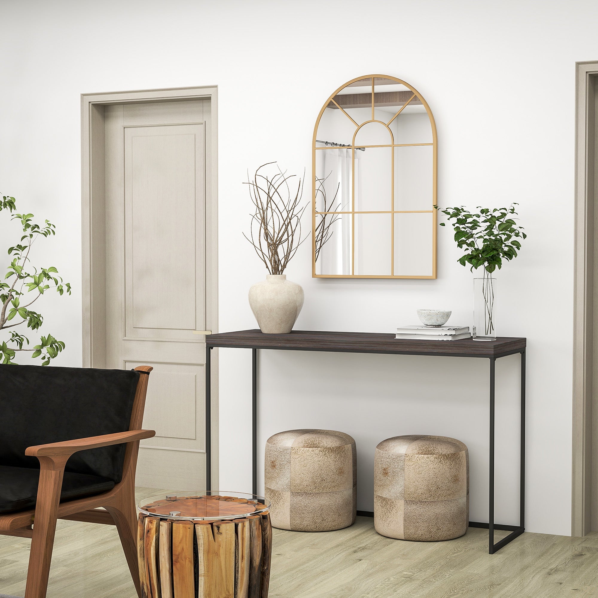 HOMCOM Modern Arched Wall Mirror, 91 x 60 cm Window Mirrors for Living Room, Bedroom, Gold Tone