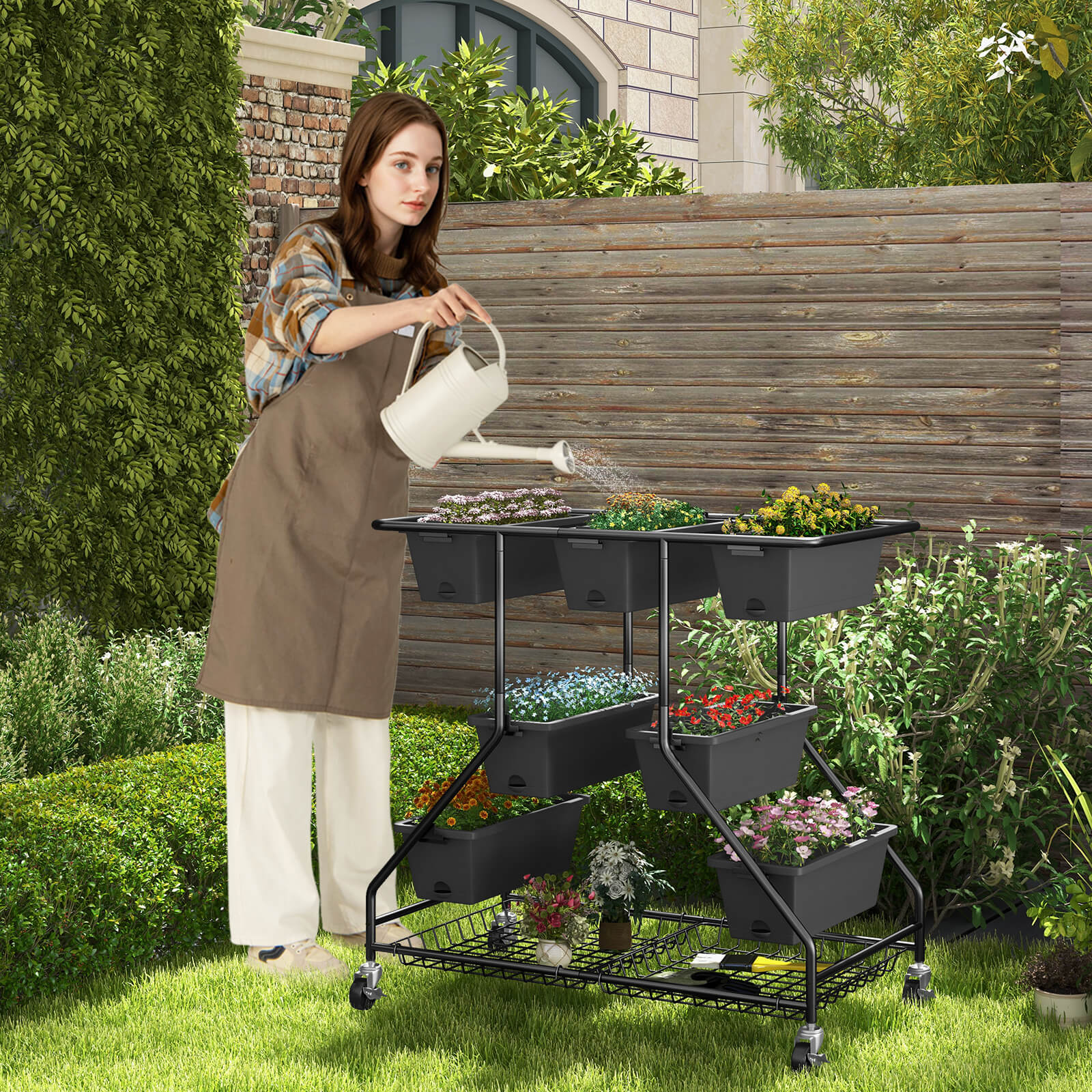 3-Tier Vertical Raised Garden Bed Planter Stand with 7 Planter Boxes-Black