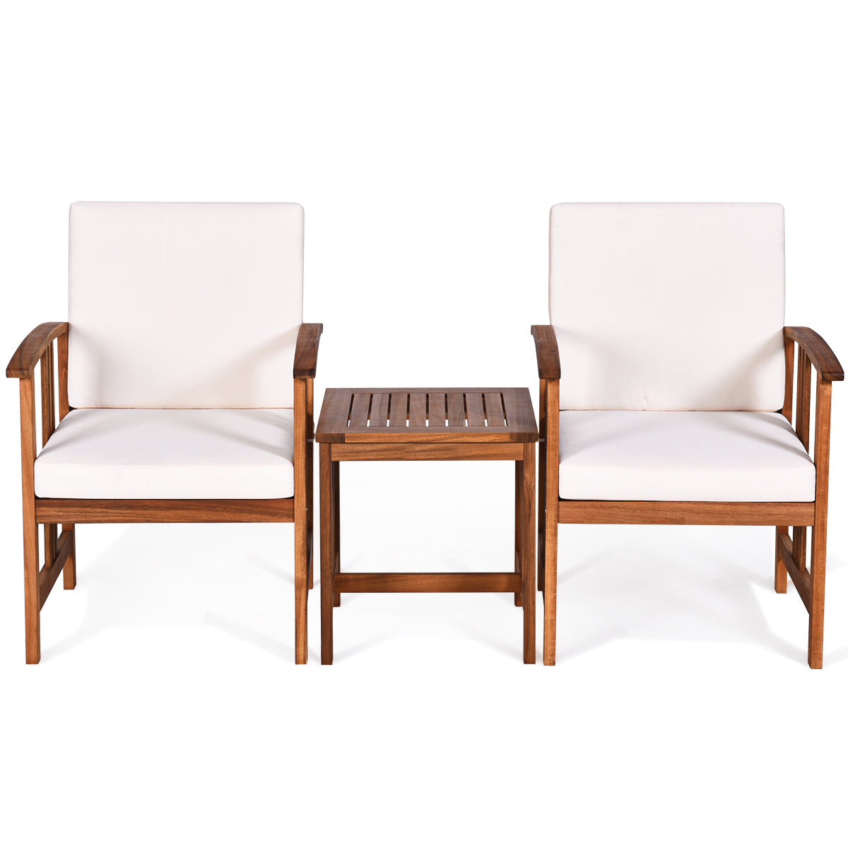 3-Piece Outdoor Acacia Wood Sofa Set with Cushions-White