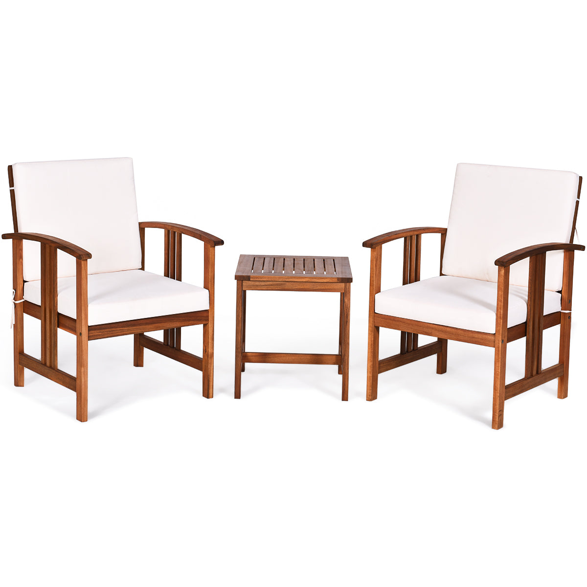 3-Piece Outdoor Acacia Wood Sofa Set with Cushions-White