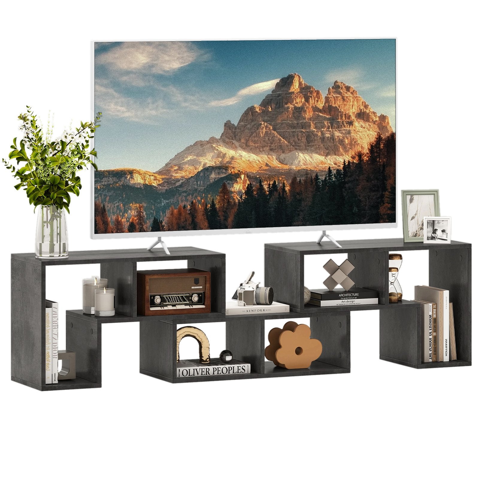 3 Pieces Convertible TV Stand for TVs up to 65 Inches-Grey