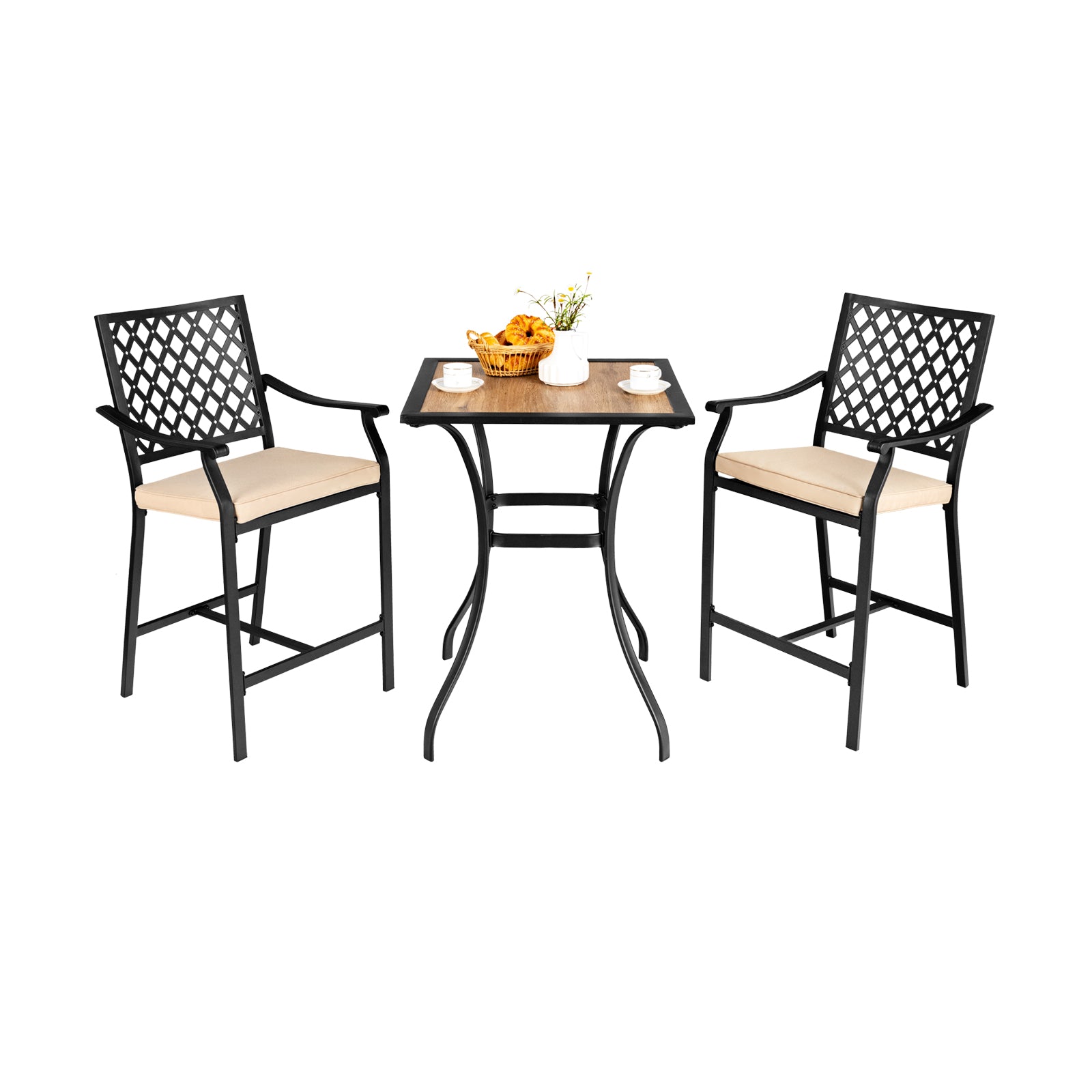 3 Pieces Patio Bar Set with High-Density Seat Cushions