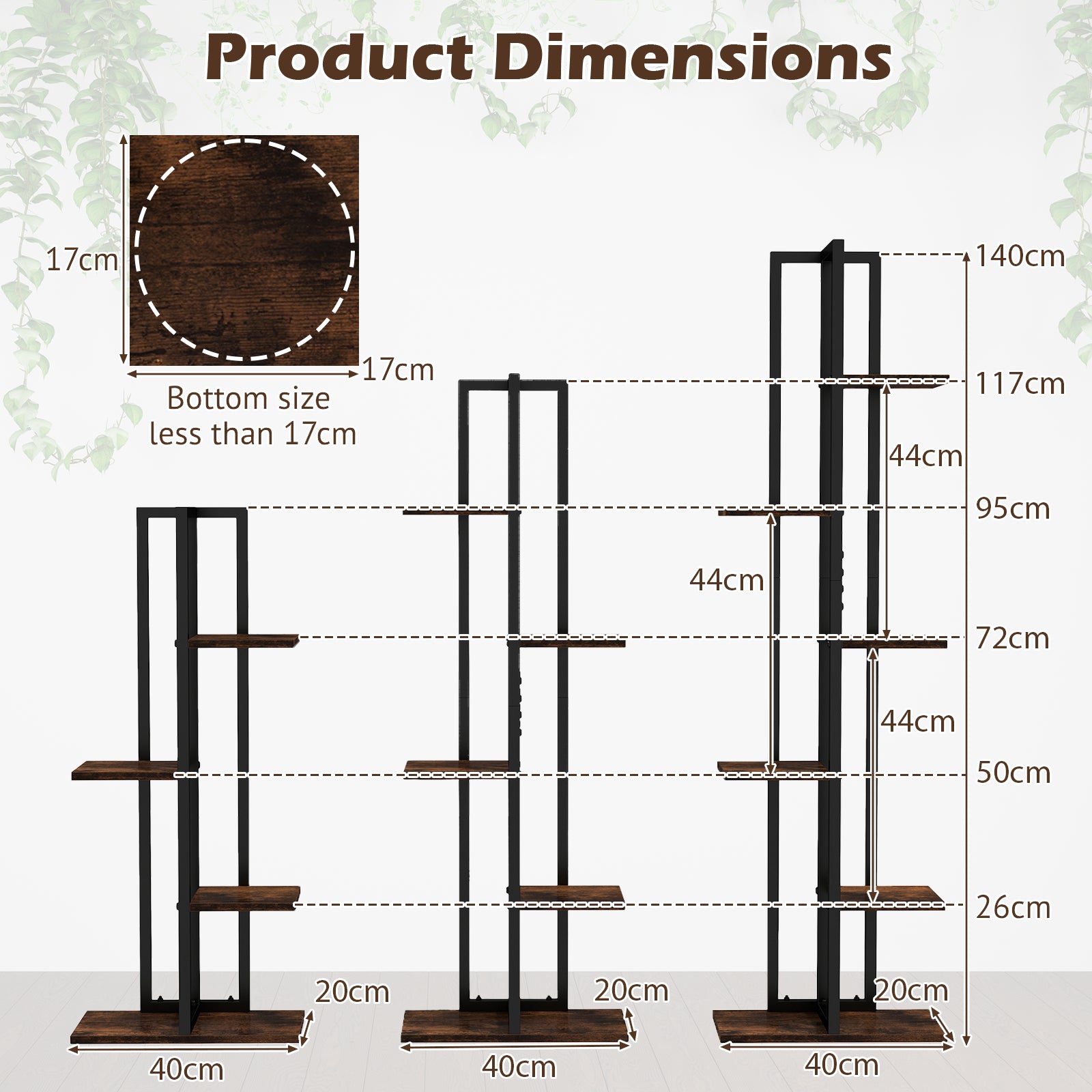 3 Pieces Tall Wood Plant Stand Set 4+5+6-Tier Indoor Flower Stands-Rustic Brown