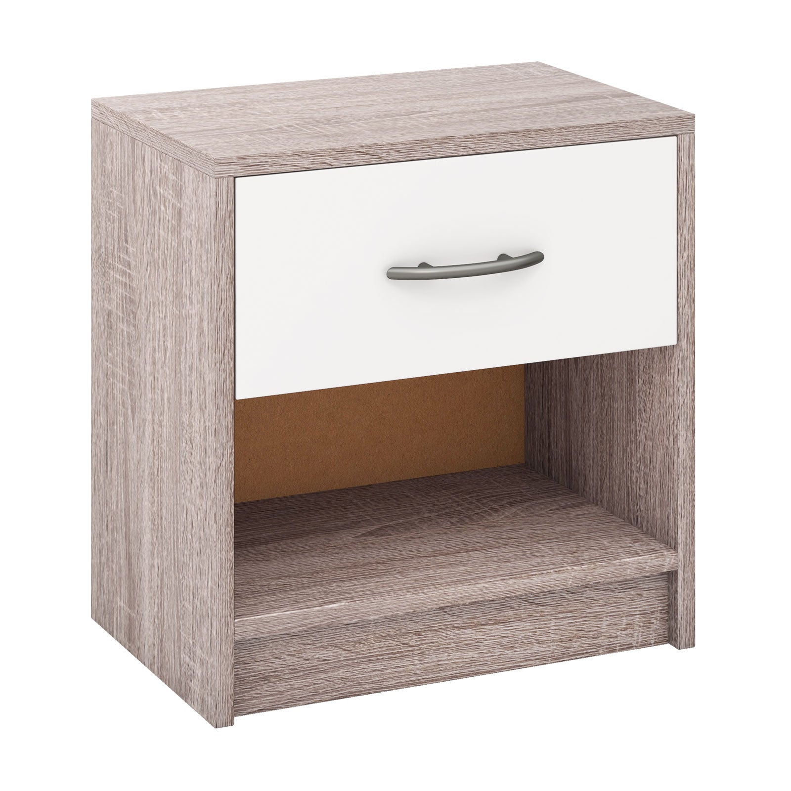 3-Tier Nightstand with Drawer and Open Storage Shelf for Small Spaces-Light Grey
