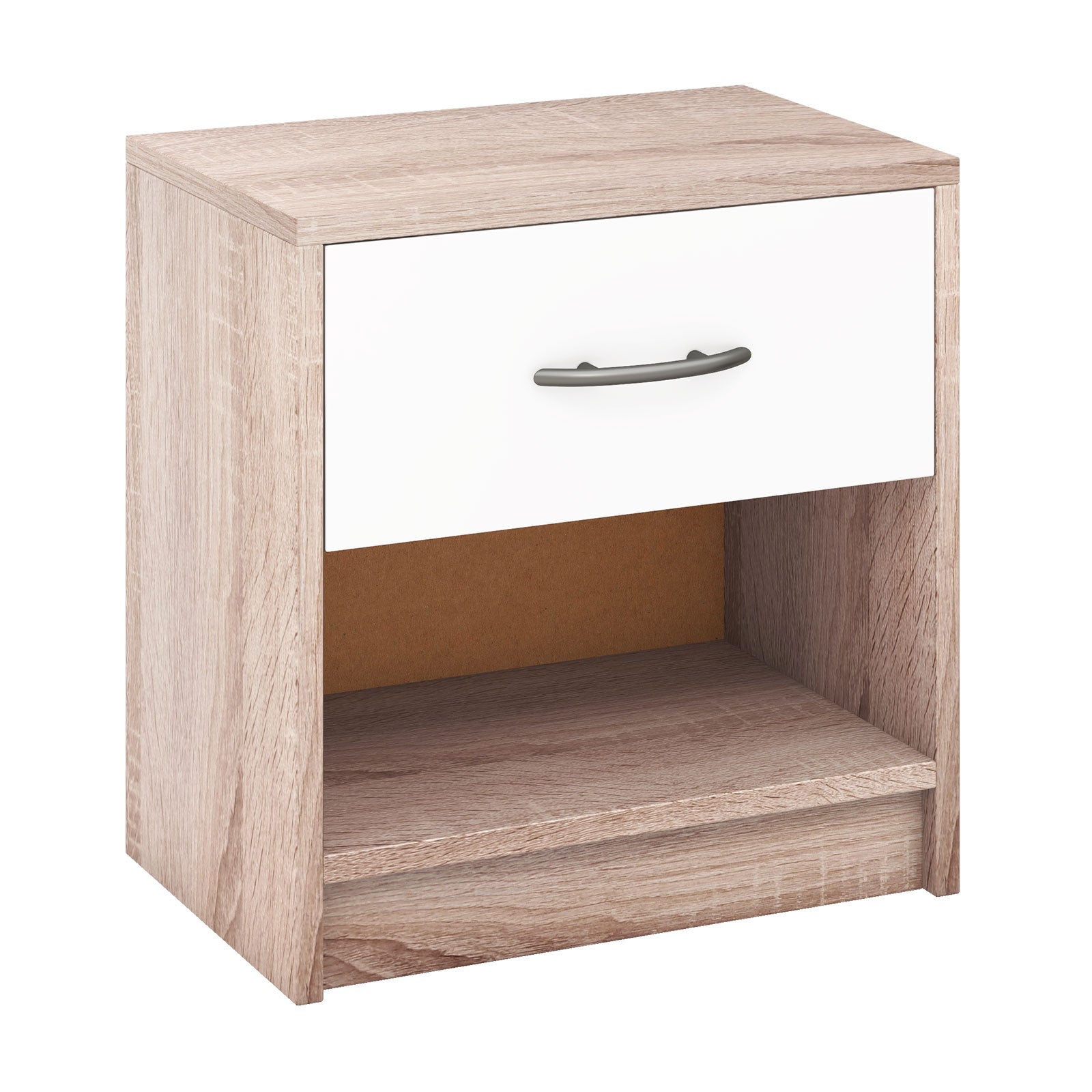 3-Tier Nightstand with Drawer and Open Storage Shelf for Small Spaces-Natural &amp; White