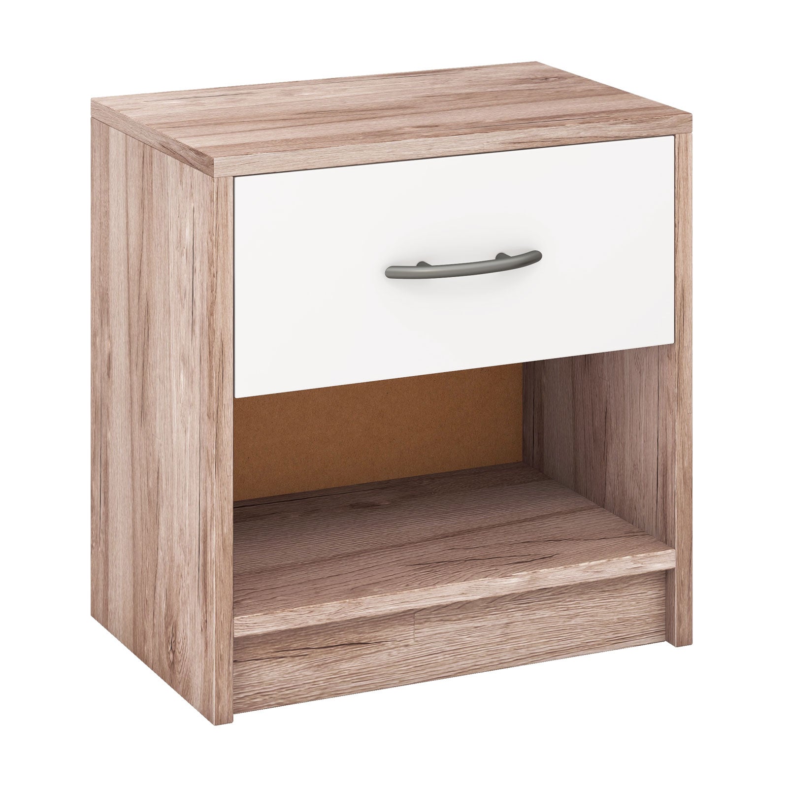 3-Tier Nightstand with Drawer and Open Storage Shelf for Small Spaces-Oak