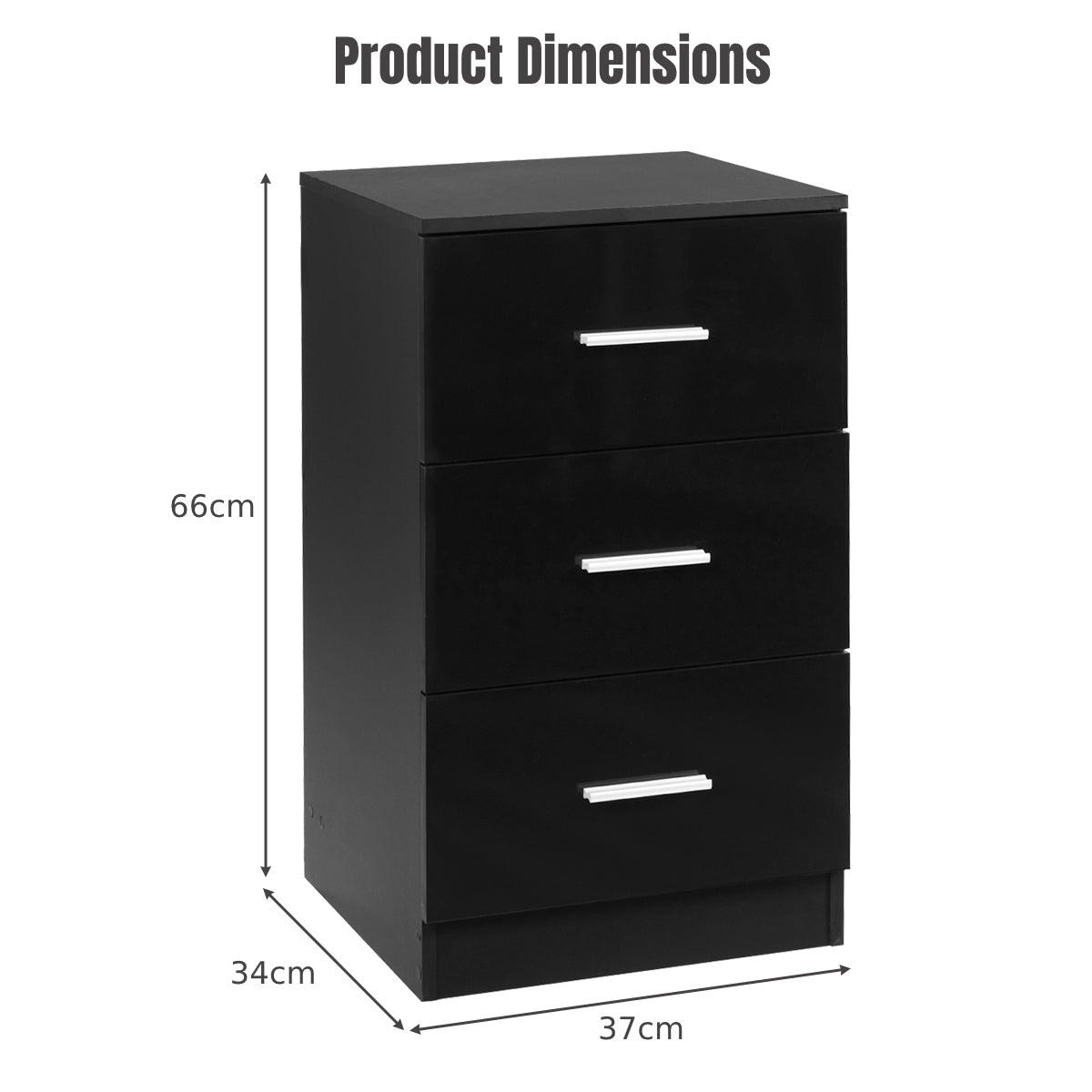 3-Drawer Wooden Dresser Cabinet Set of 2 with Anti-Toppling Device-Black