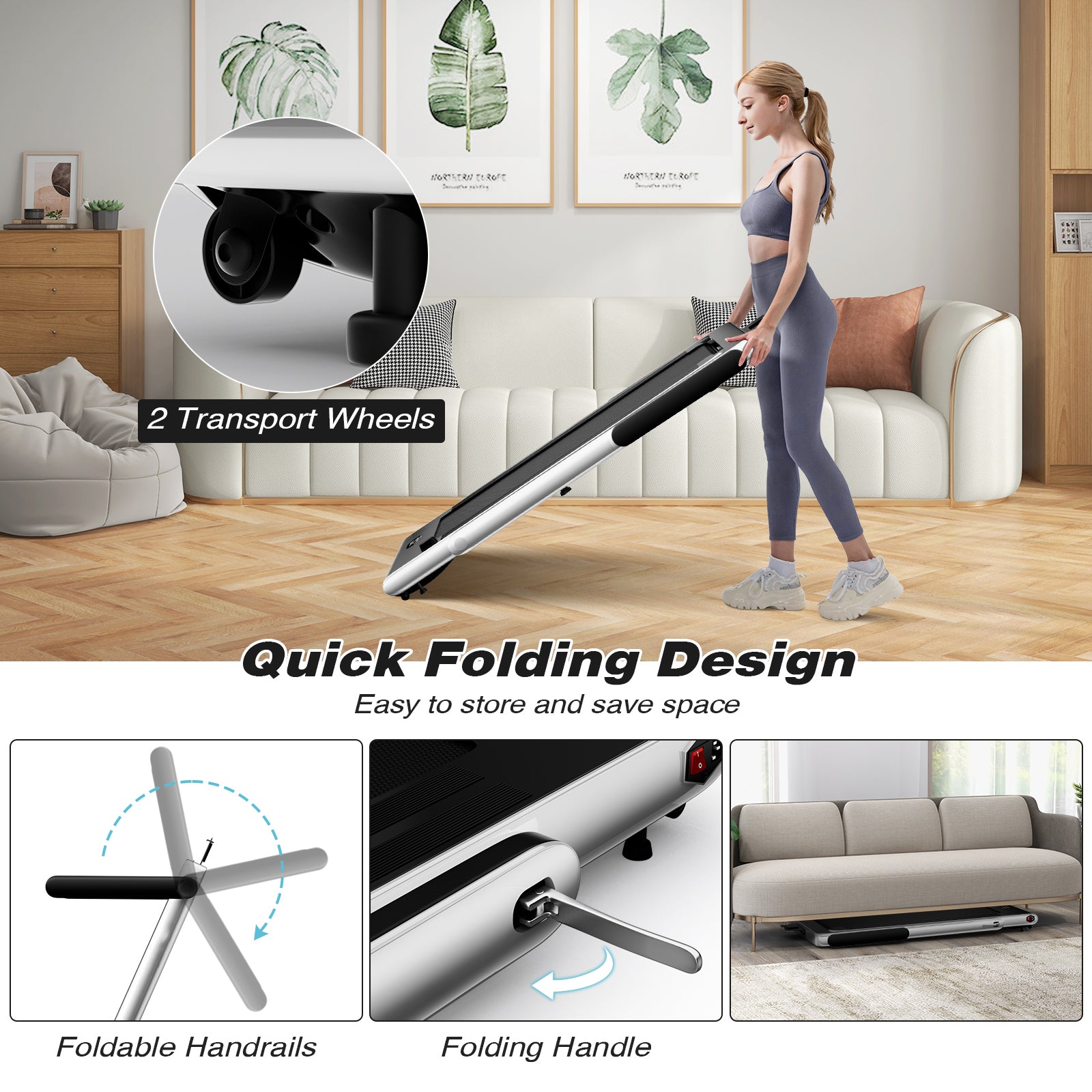 2.25 HP Foldable Treadmill 3 in 1 Walking Pad Under Desk Treadmill-Silver