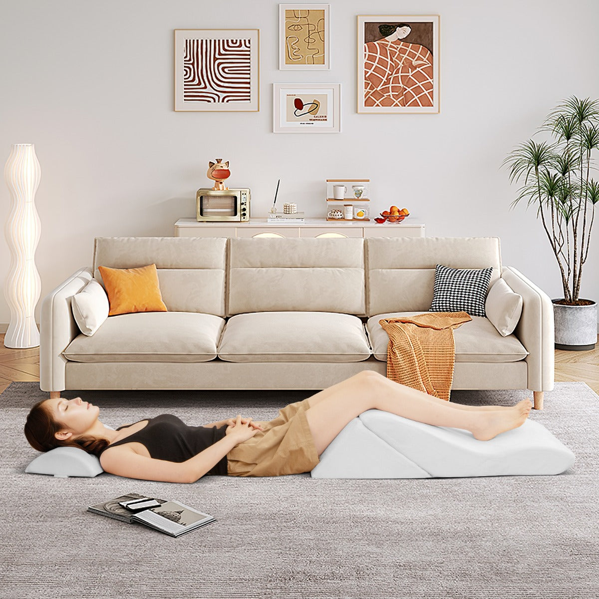 3 PCS Bed Wedge Pillow Set with Machine-washable Cover for Snoring-White