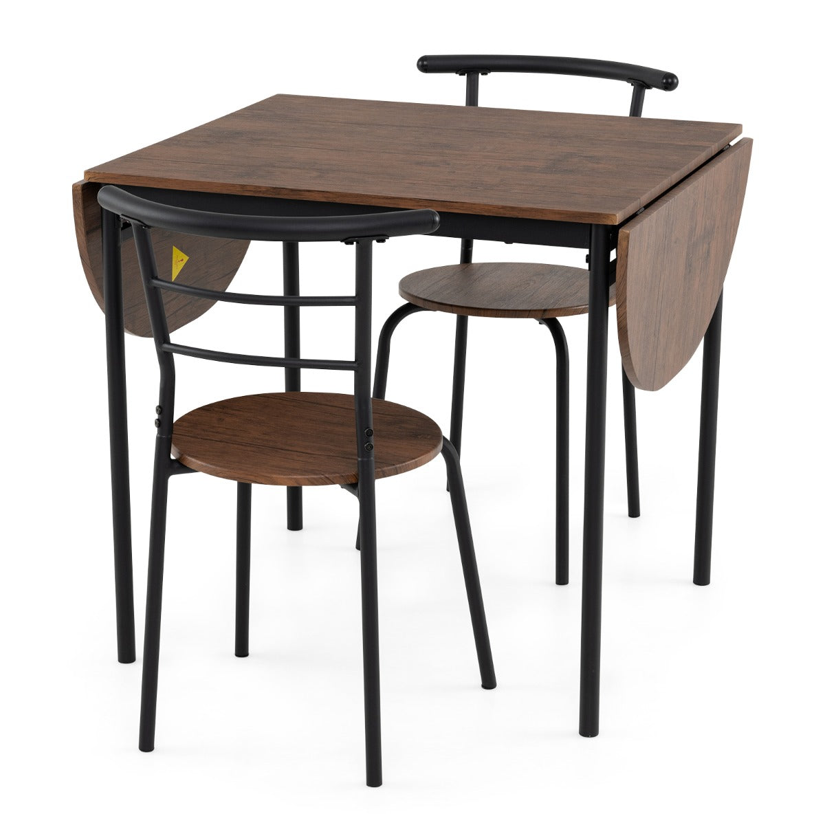 3 Pcs Foldable Dining Table Set Expandable Table with 2 Chairs-Rustic Brown