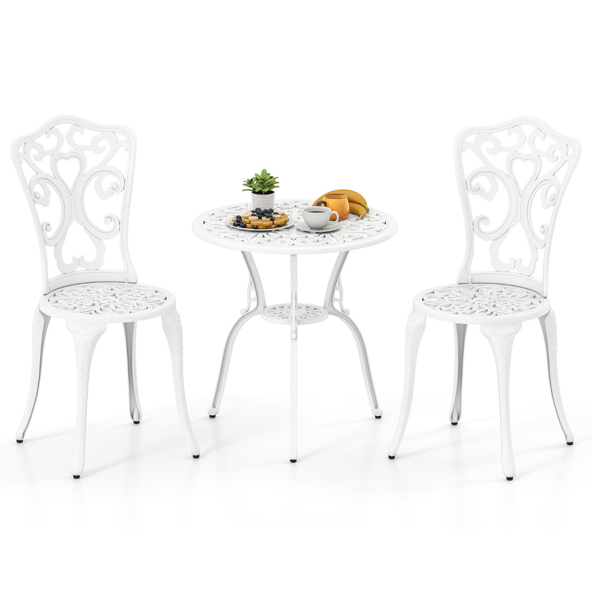 3 Piece Bistro Set with Umbrella Holes for Patio-White