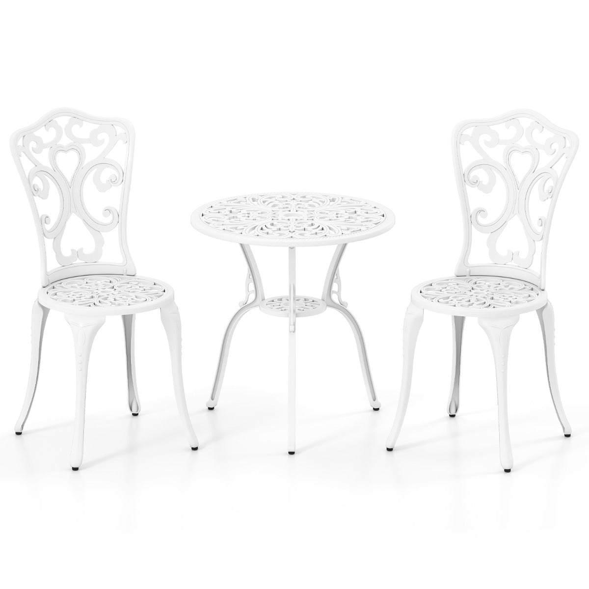 3 Piece Bistro Set with Umbrella Holes for Patio-White