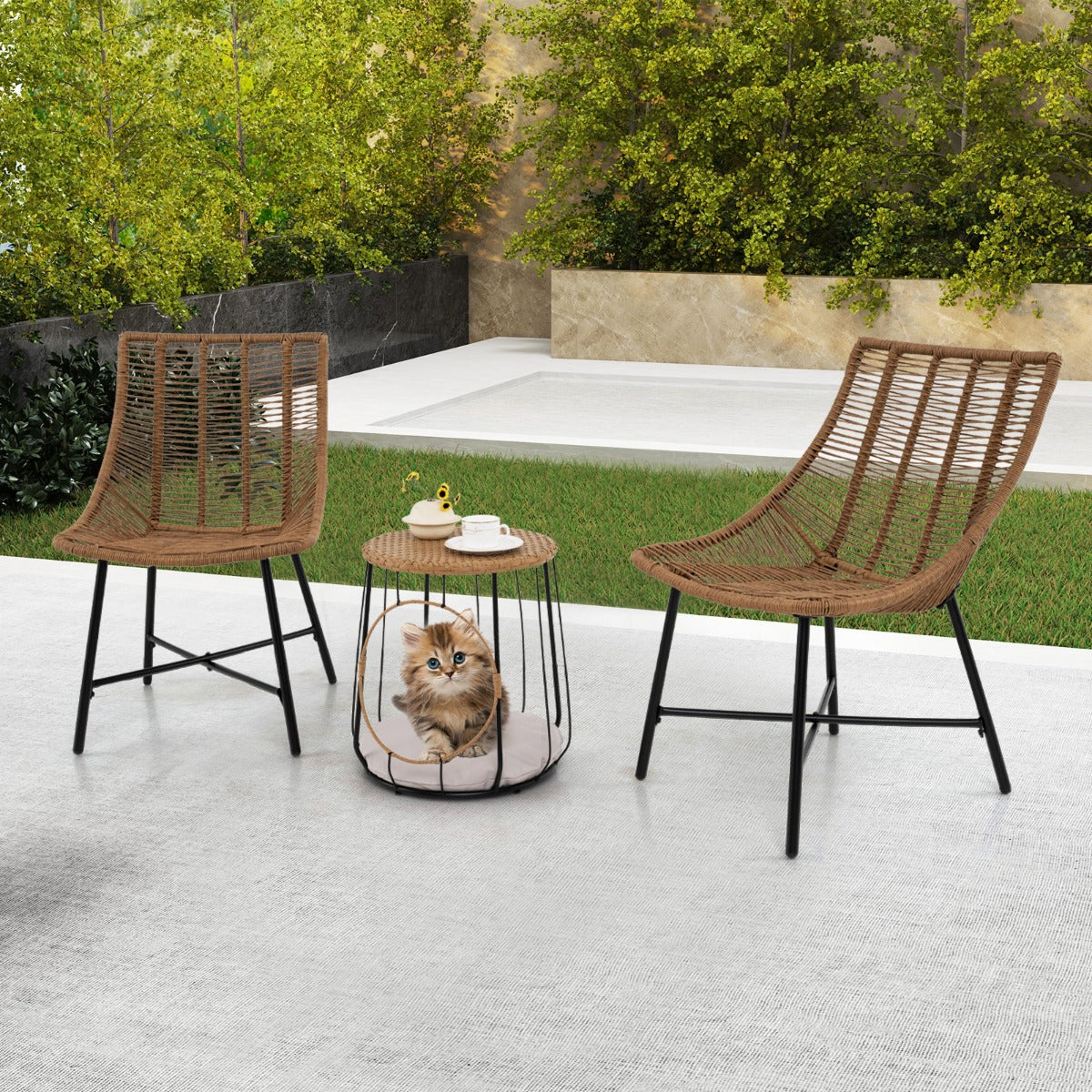 3 Piece Outdoor Furniture Set with Pet House-Light Brown