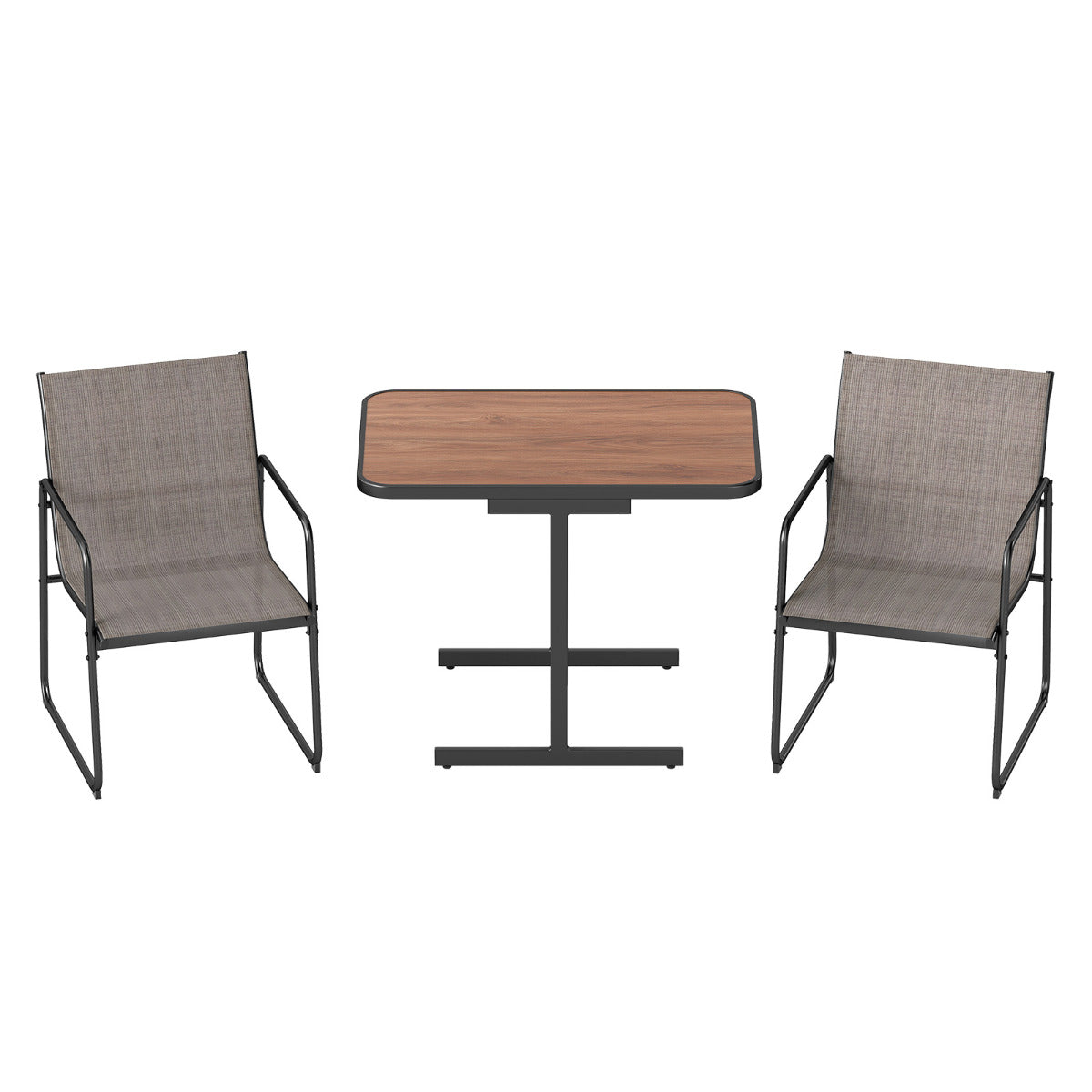 3-Piece Patio Bistro Set with Rectangle Dining Table and Fabric Armchairs-Brown