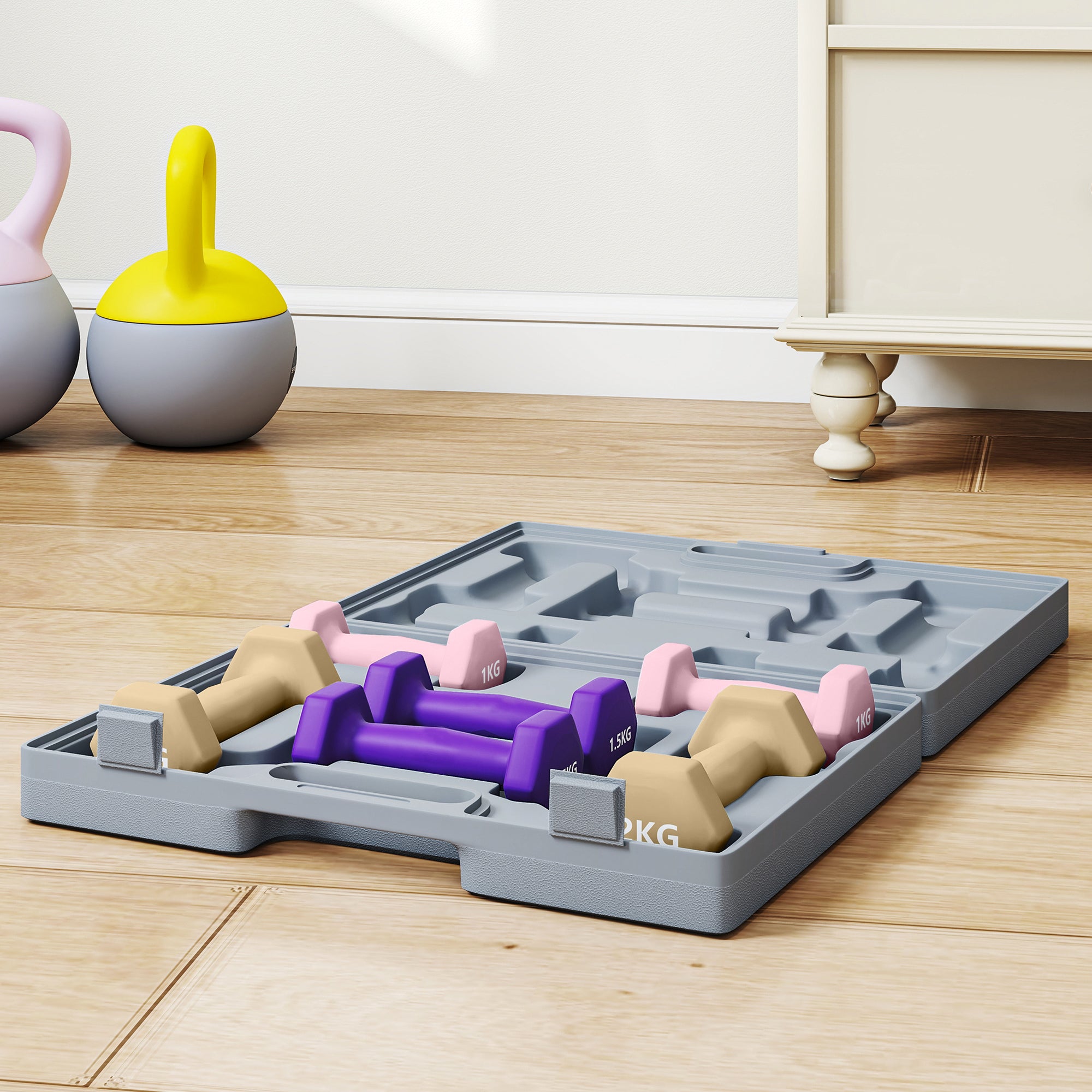 SPORTNOW 9kg Hex Dumbbells Set of 6, Hand Weights with Carry Case for Home Gym Strength Training, 2 x 1kg, 2 x 1.5kg, 2 x 2kg