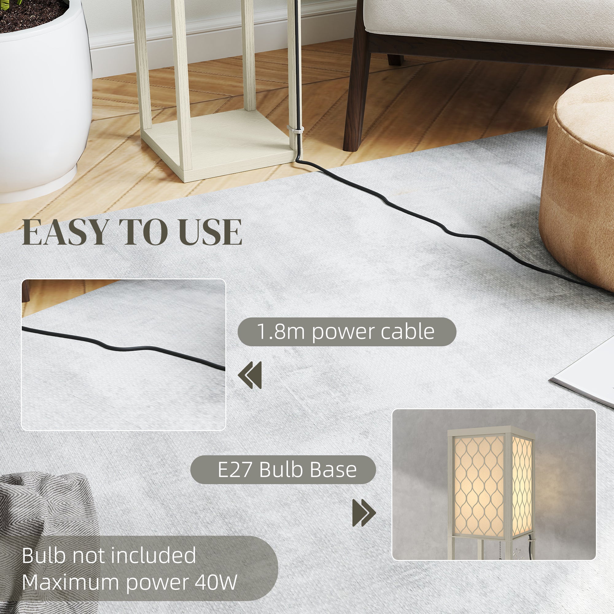 HOMCOM Three-Shelf Standing Lamp - Oak/White