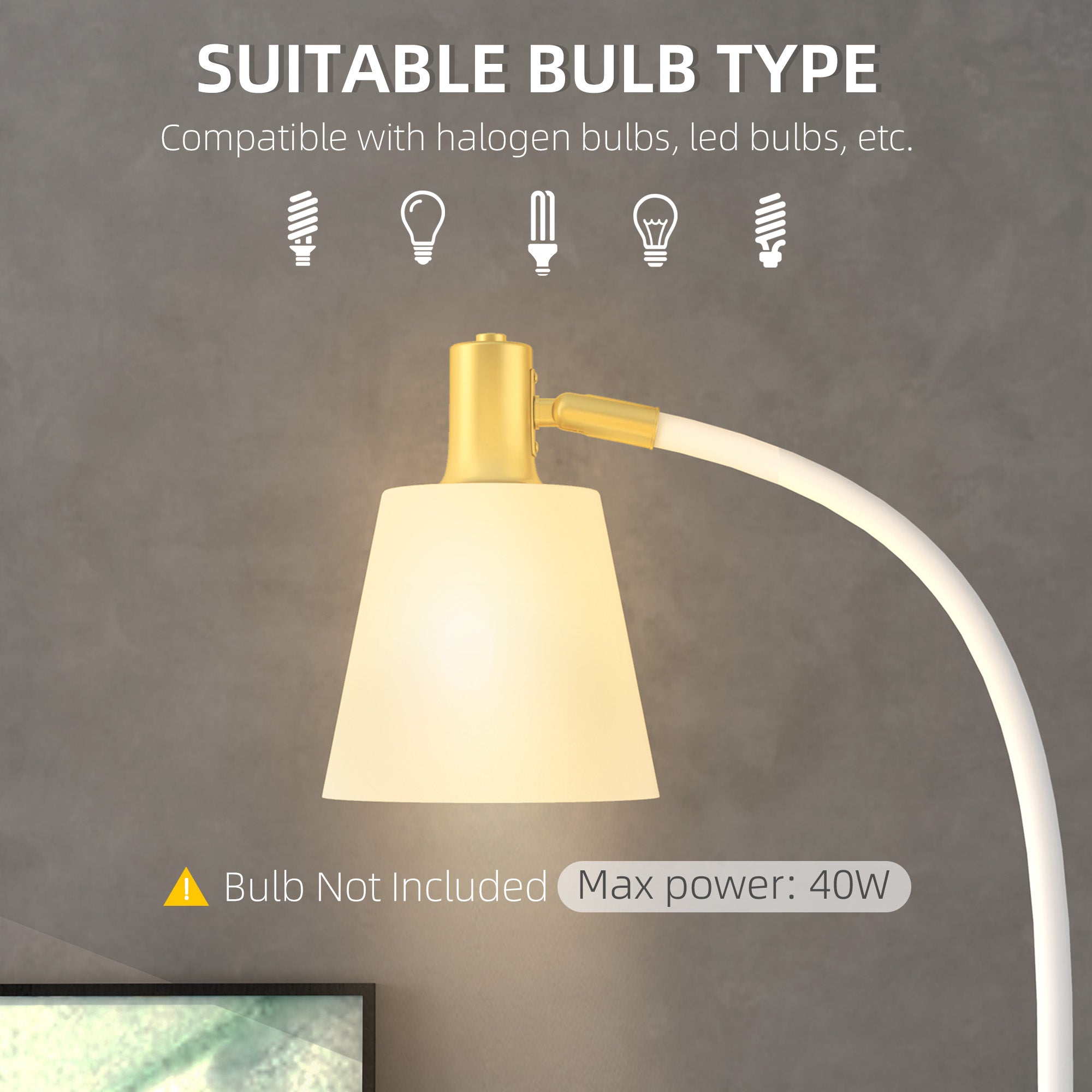 HOMCOM Floor Lamp for Living Room, Spotlight Reading Standing Lamp with Adjustable Height, Rocker on/off Switch, Indoor Task Lighting for Bedroom, Office, White (Bulb not Included)