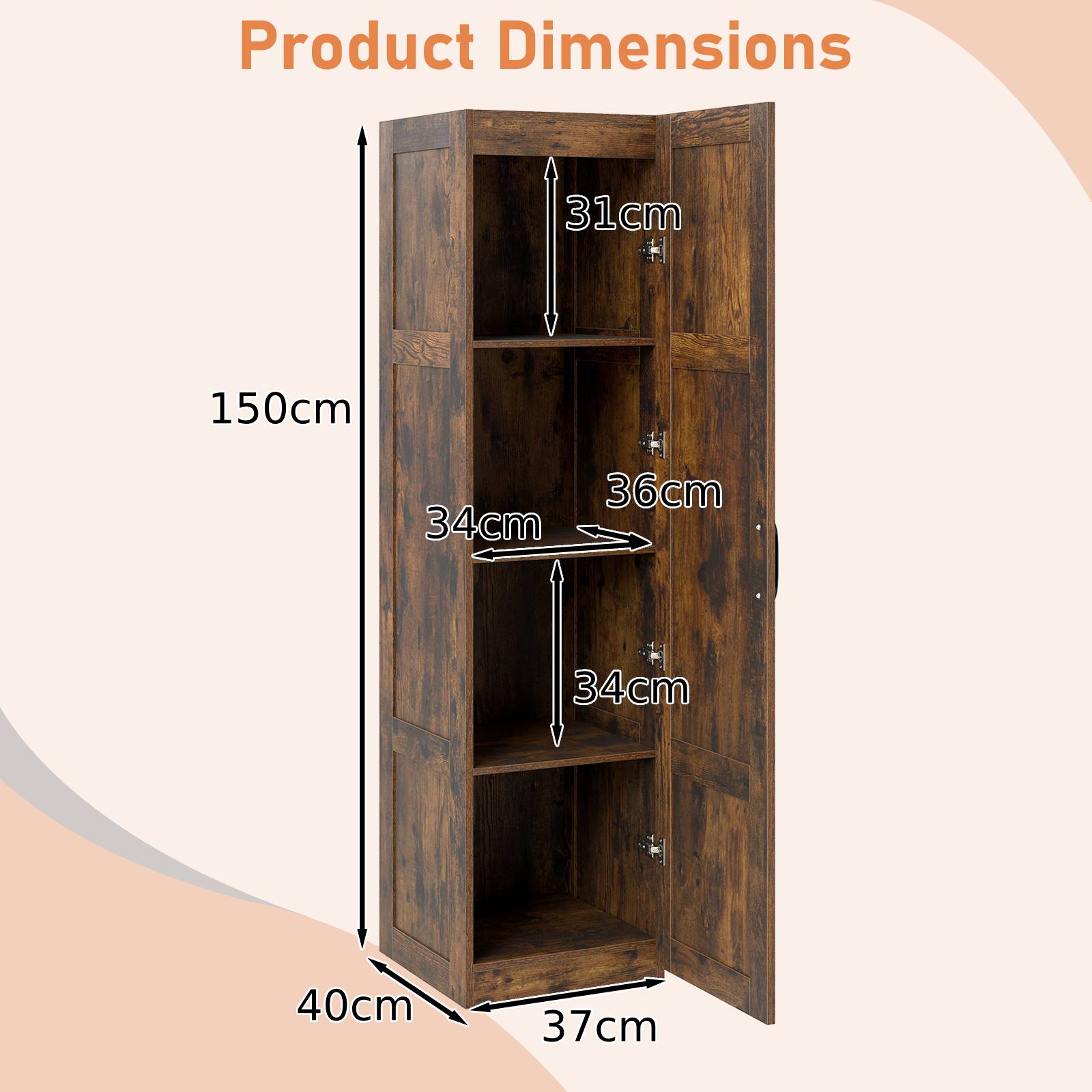 150 cm Tall 4-Tier Freestanding Storage Floor Cabinet-Rustic Brown