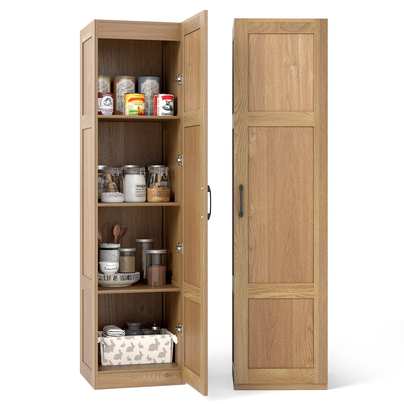 150 cm Tall 4-Tier Freestanding Storage Floor Cabinet-Natural